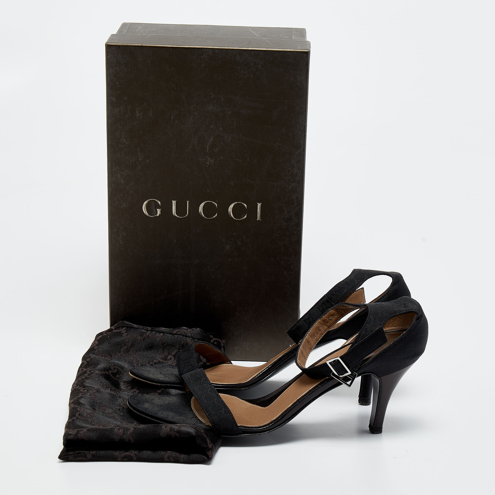 Gucci Black GG Canvas Ankle Strap Sandals Size 39