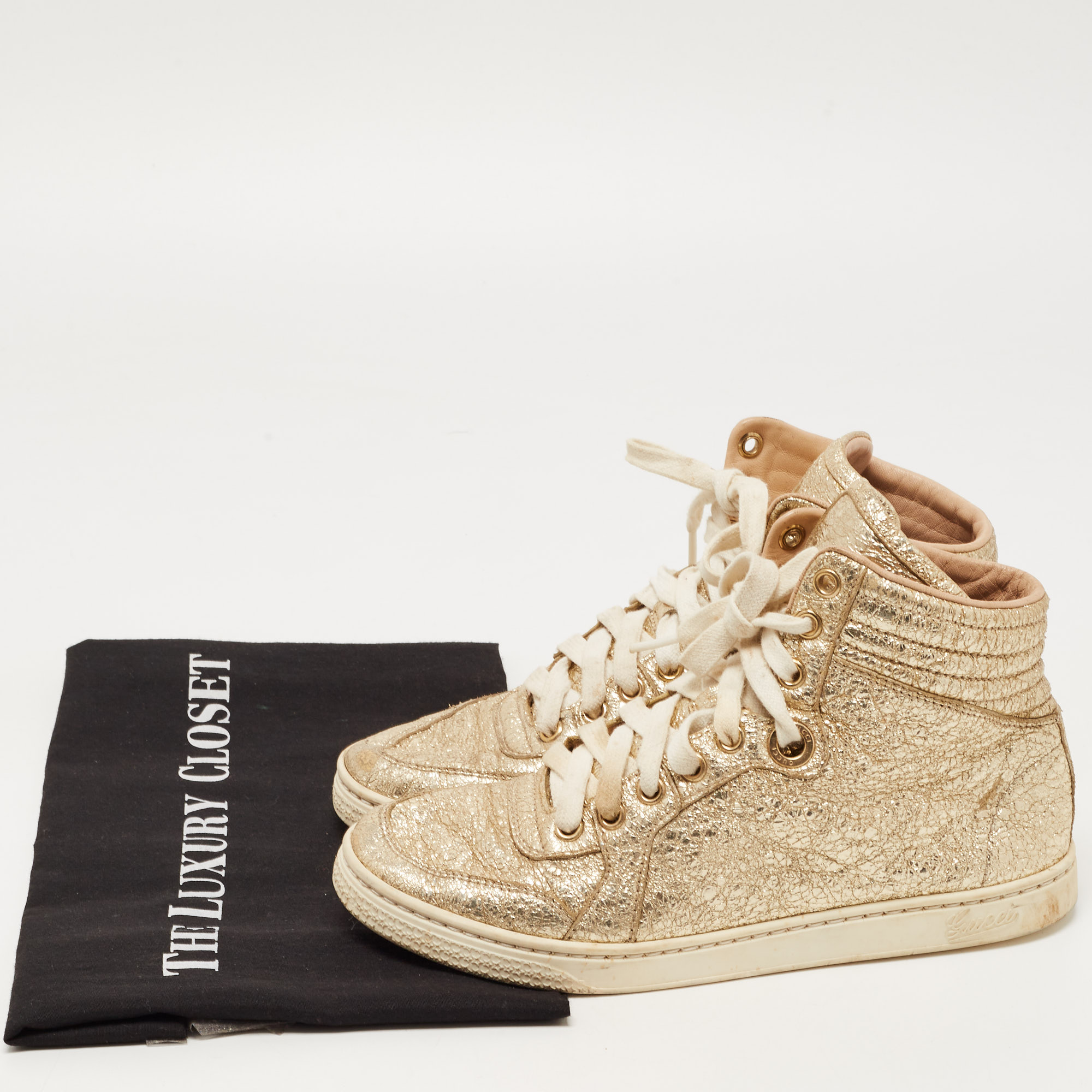 Gucci Gold Leather High Top Sneakers Size 35