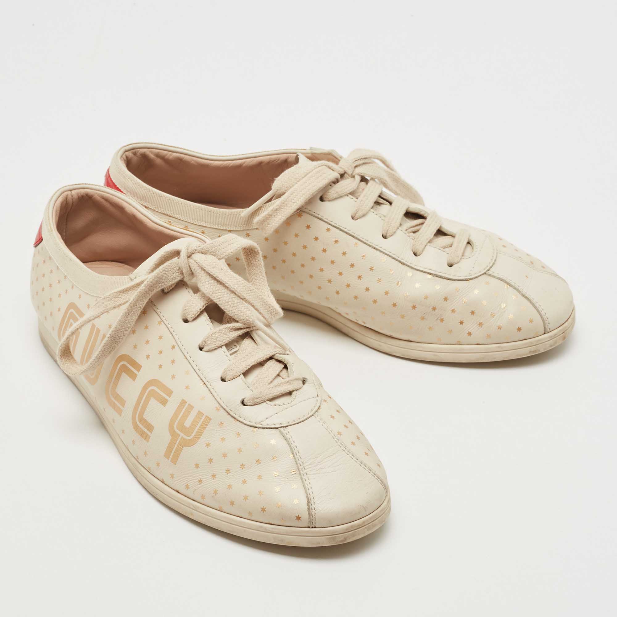 Gucci Beige Leather Falacer Guccy Sneakers Size 37