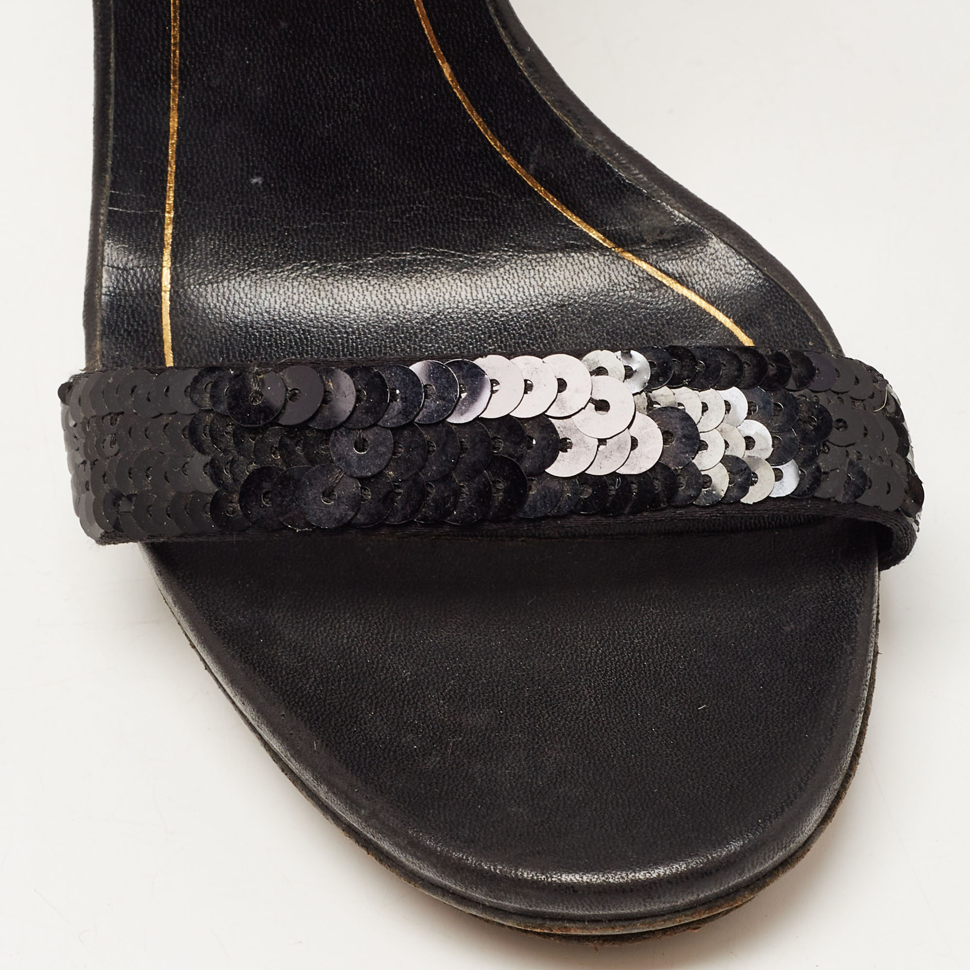 Gucci Black Sequins Ankle Tie Platform Sandals Size 36