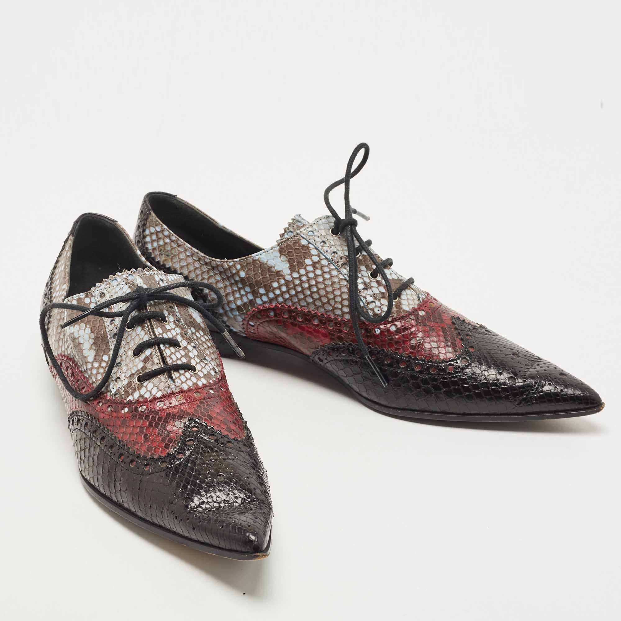 Gucci Multicolor Python Leather Brogue Pointed Toe Oxfords Size 39.5