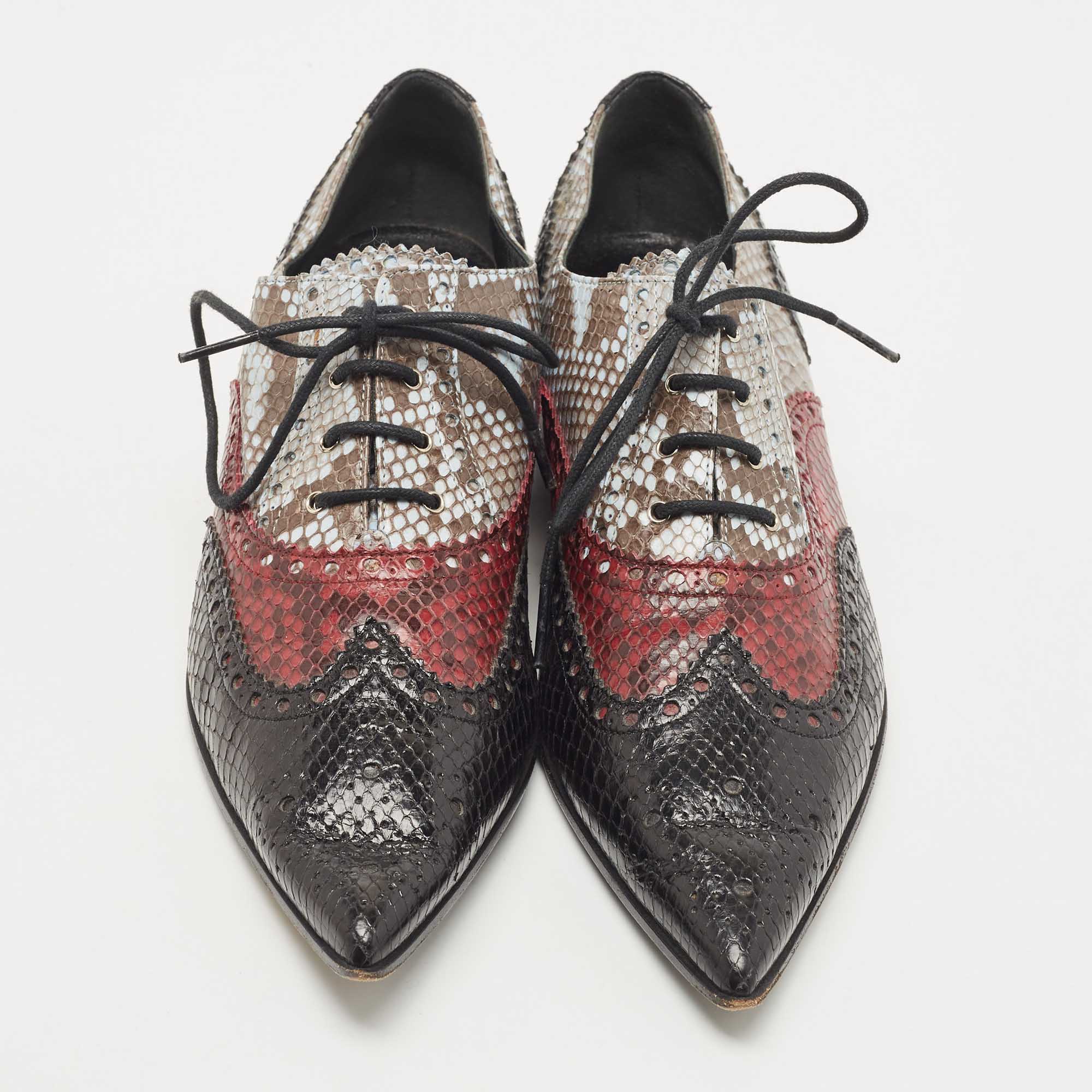 Gucci Multicolor Python Leather Brogue Pointed Toe Oxfords Size 39.5