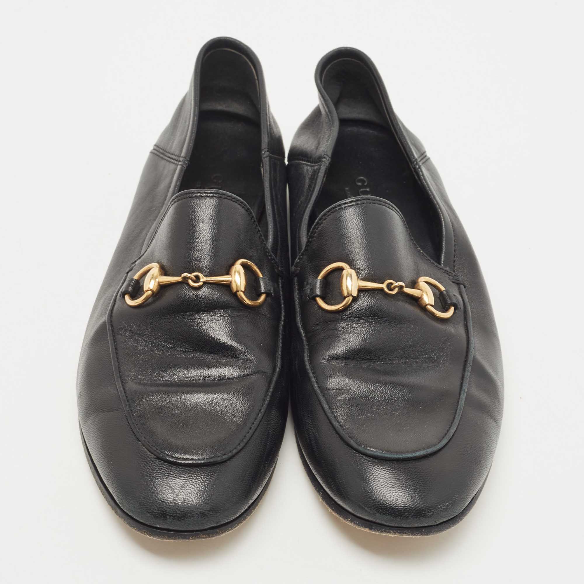 Gucci Black Leather Jordaan Loafers Size 35