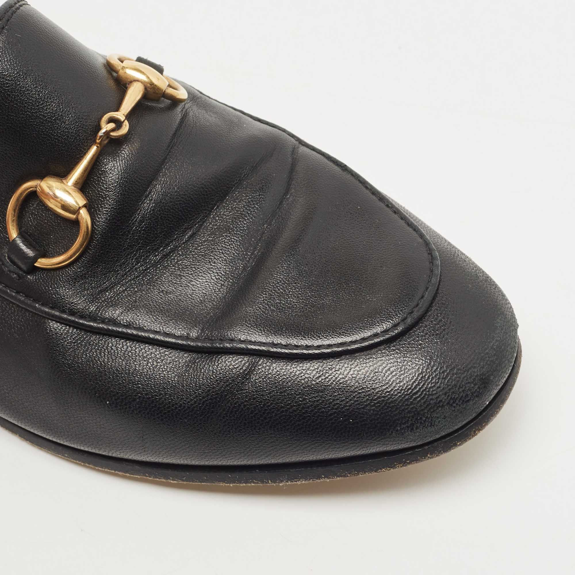 Gucci Black Leather Jordaan Loafers Size 35