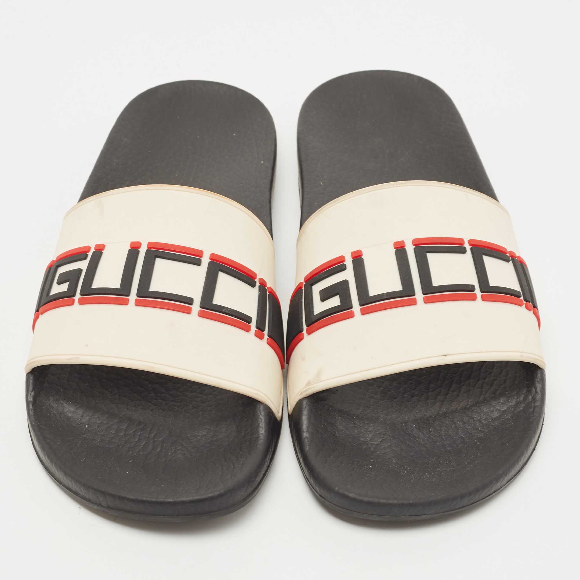 Gucci Off White Rubber Logo Slides Size 38