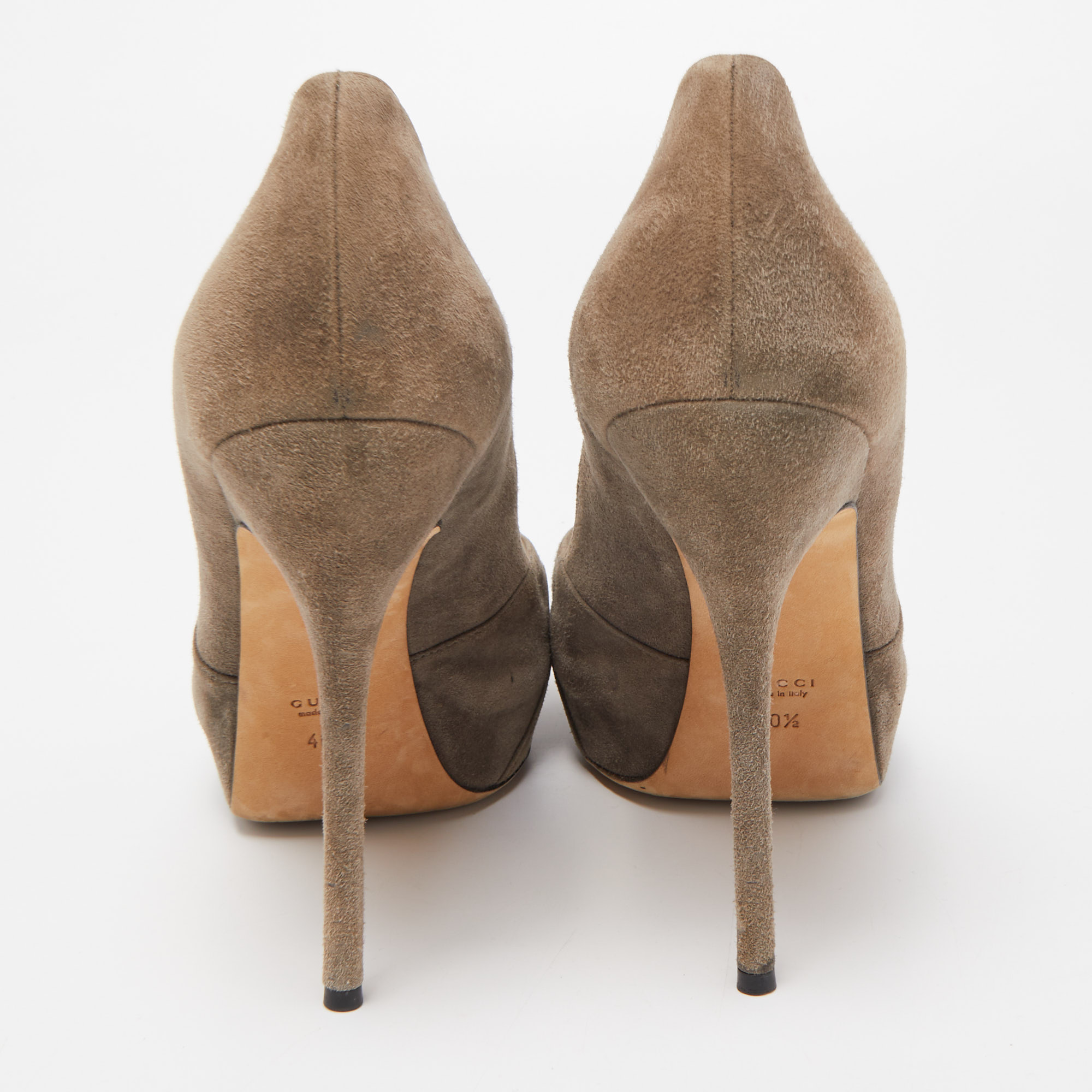 Gucci Grey Suede Double Bow Peep Toe Pumps Size 40.5
