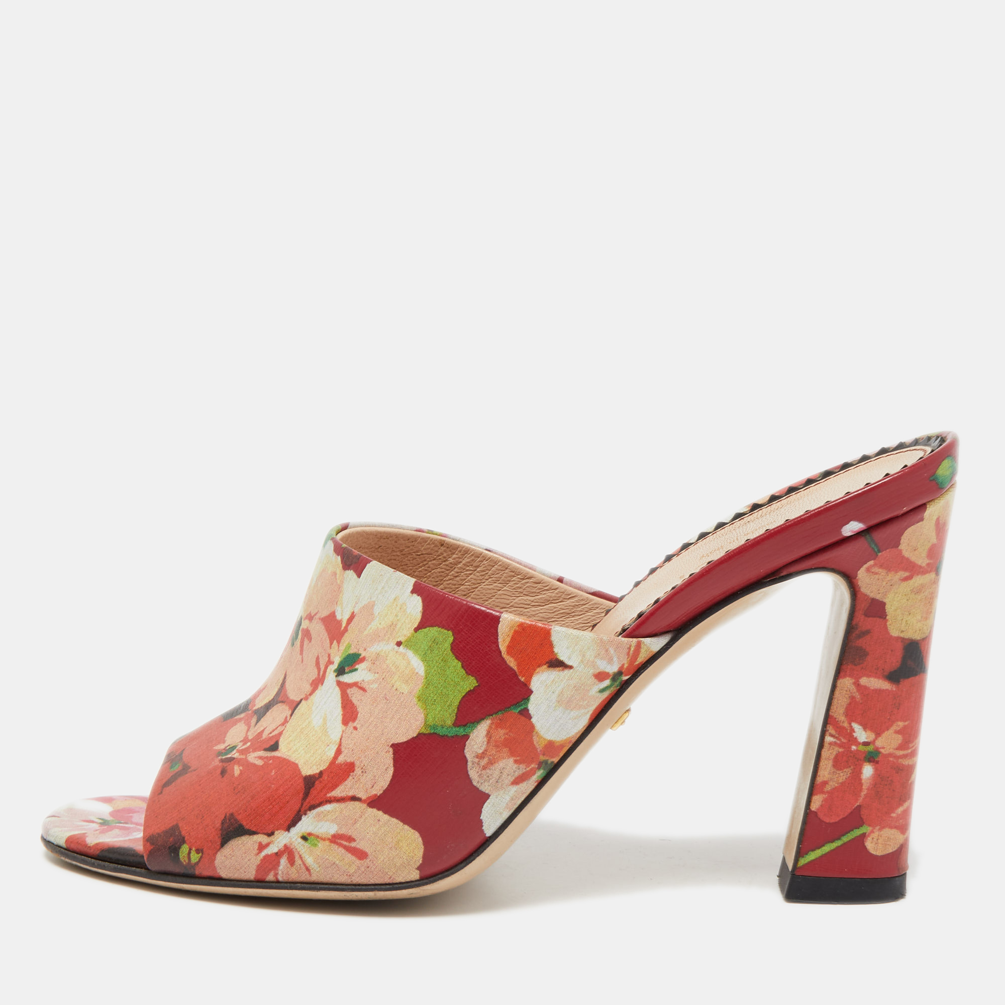 Gucci Multicolor Blooms Print Leather Mules Size 35.5