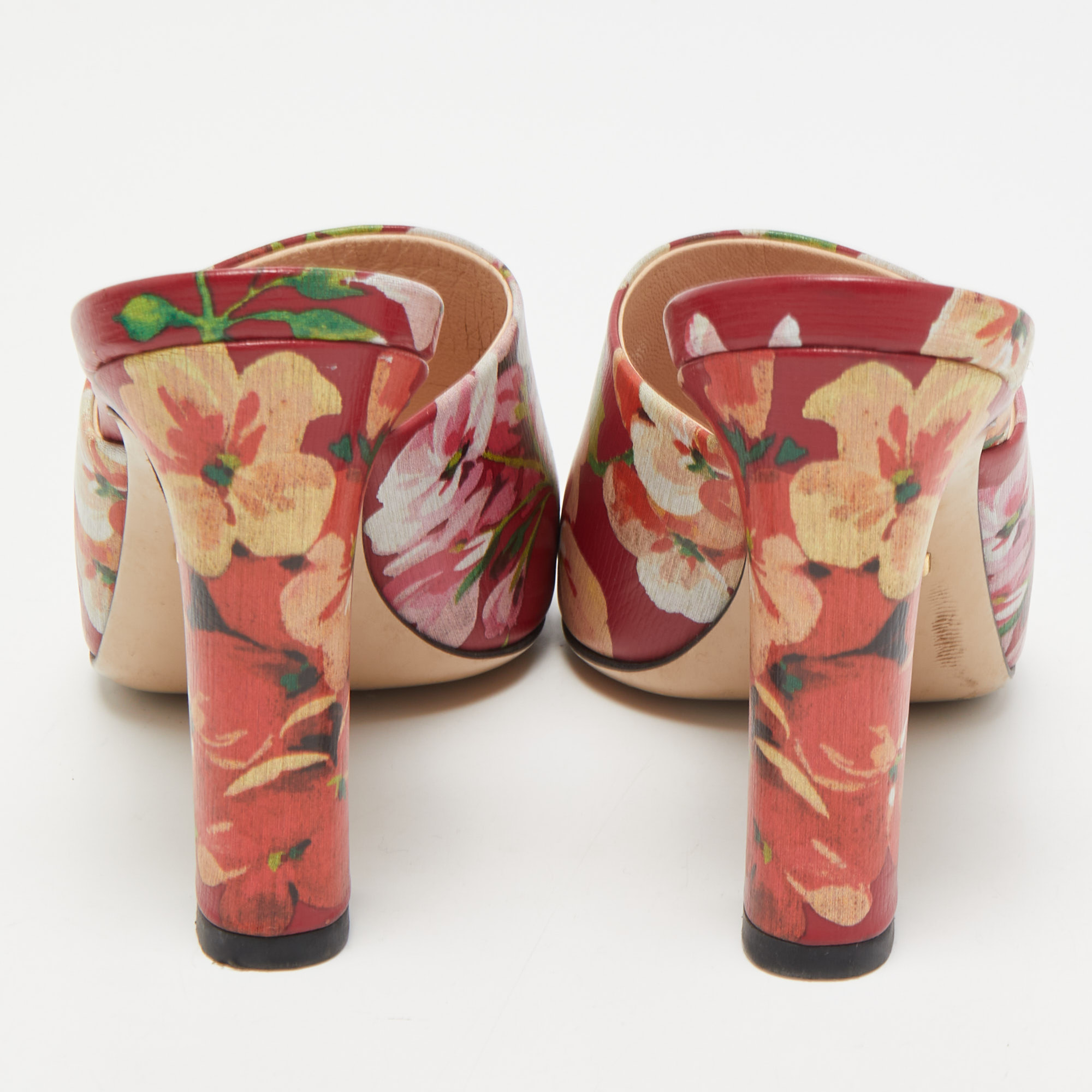 Gucci Multicolor Blooms Print Leather Mules Size 35.5