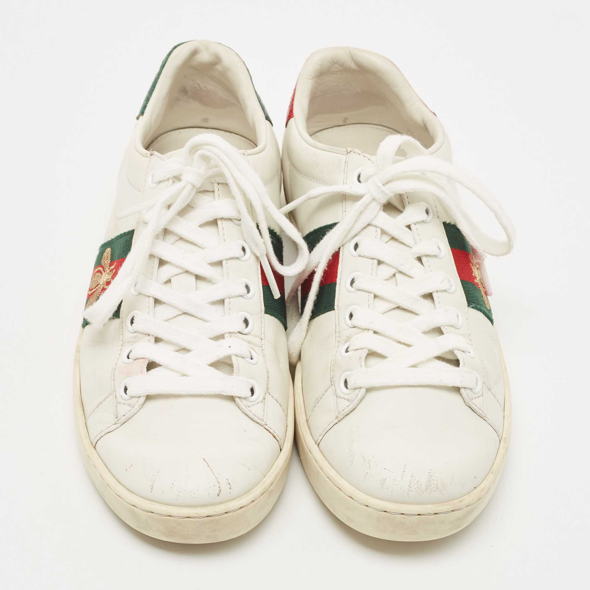 Gucci White Leather Bee Embroidered Ace Sneakers Size 35.5