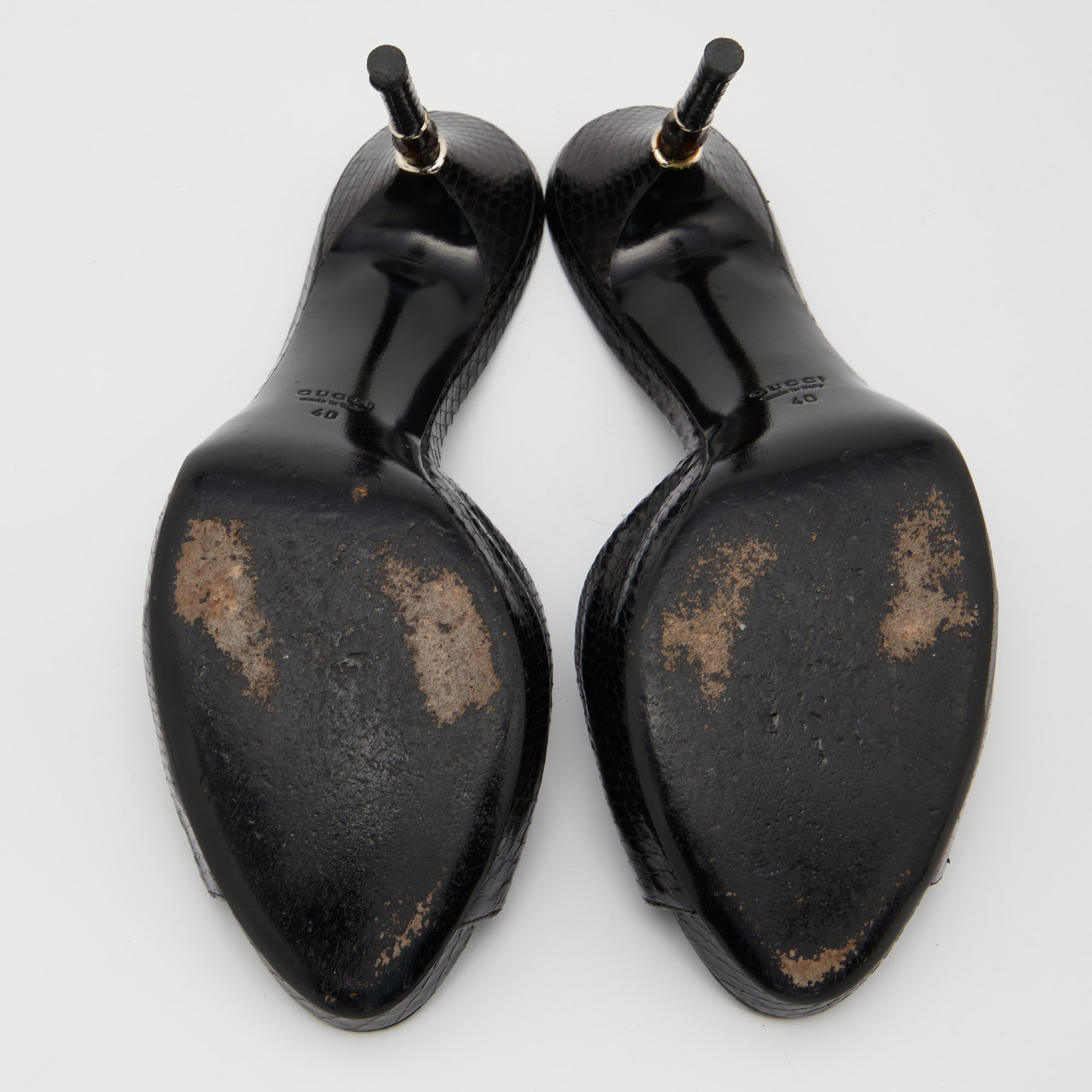 Gucci Black Watersnake Leather Bamboo Heel Platform Sandals Size 40