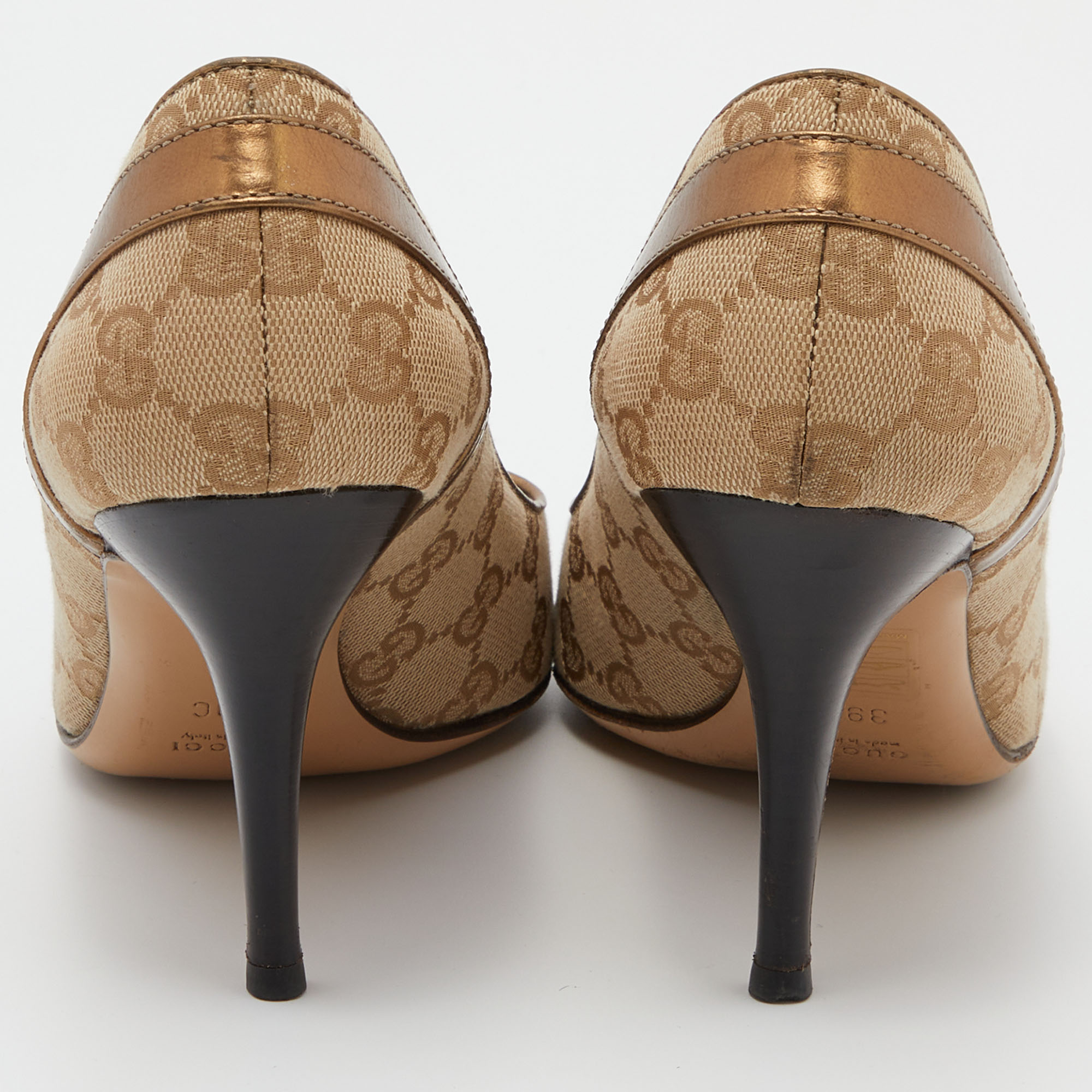 Gucci Brown/Beige GG Canvas And Leather Bow Pumps Size 39