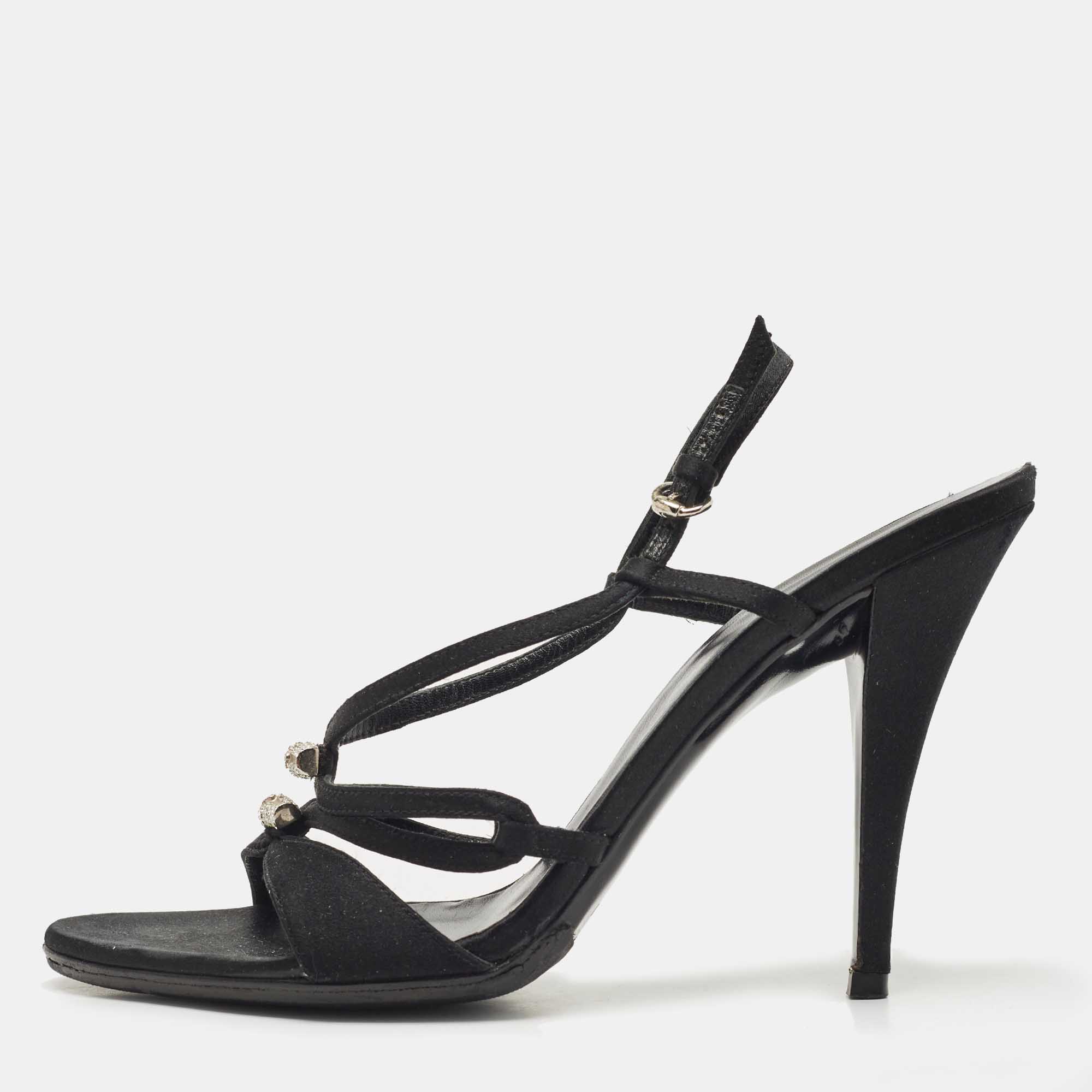 Gucci black satin strappy sandals size 39.5