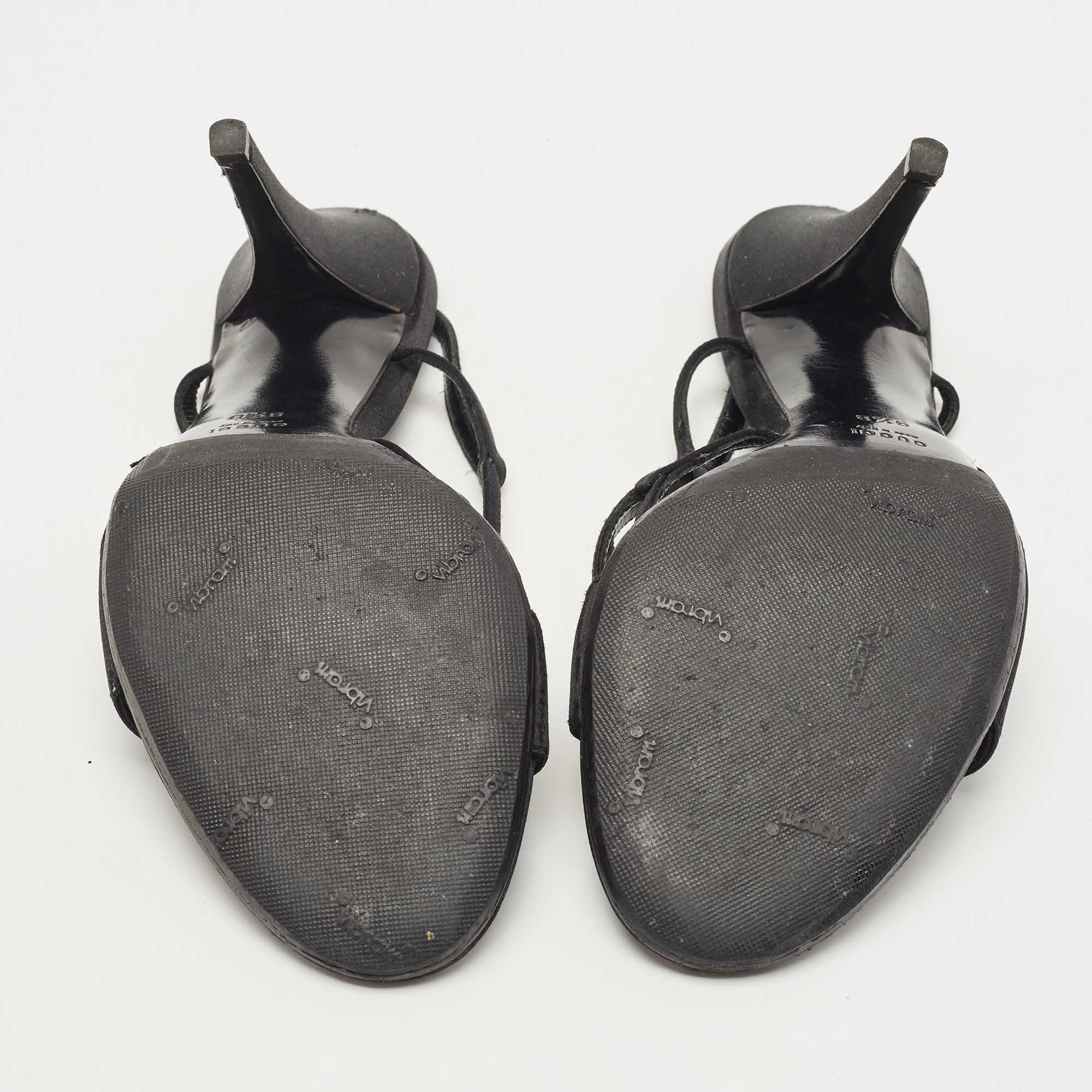 Gucci Black Satin Strappy Sandals Size 39.5