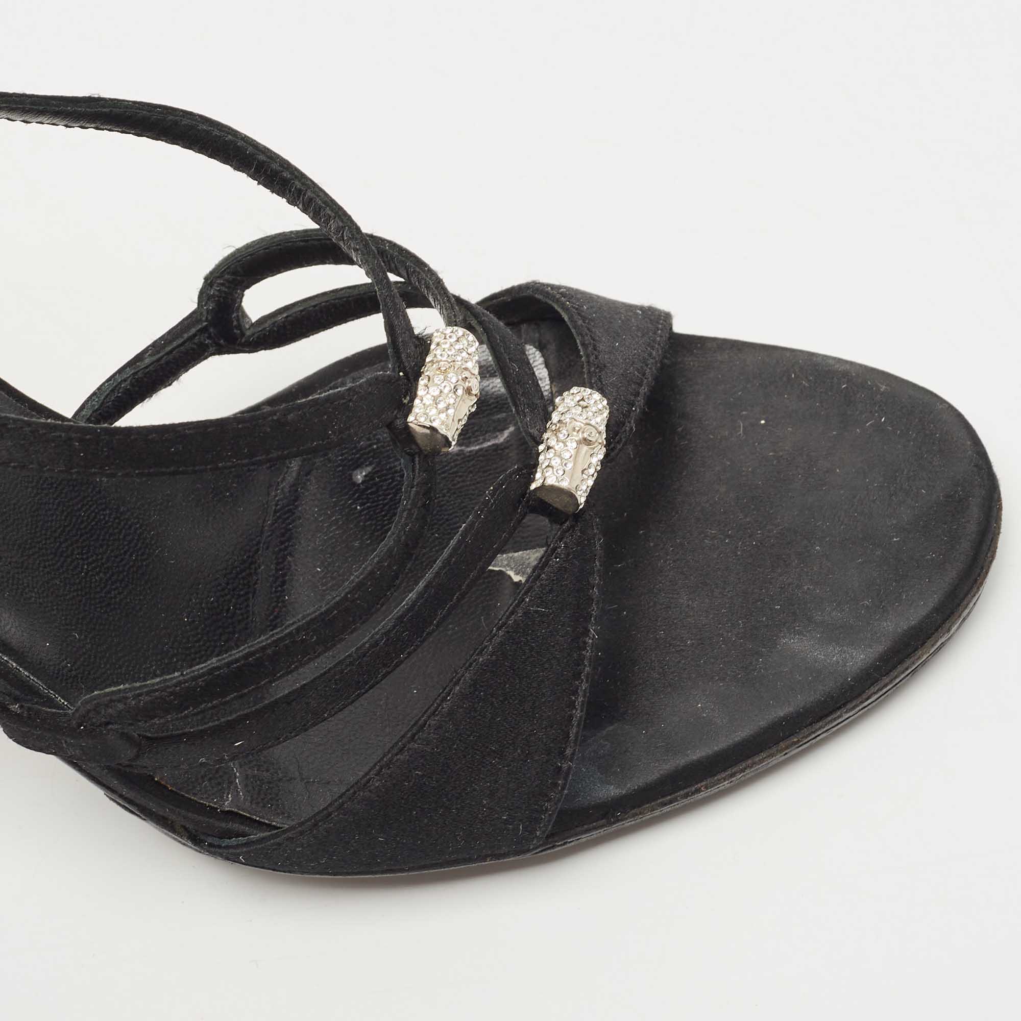 Gucci Black Satin Strappy Sandals Size 39.5