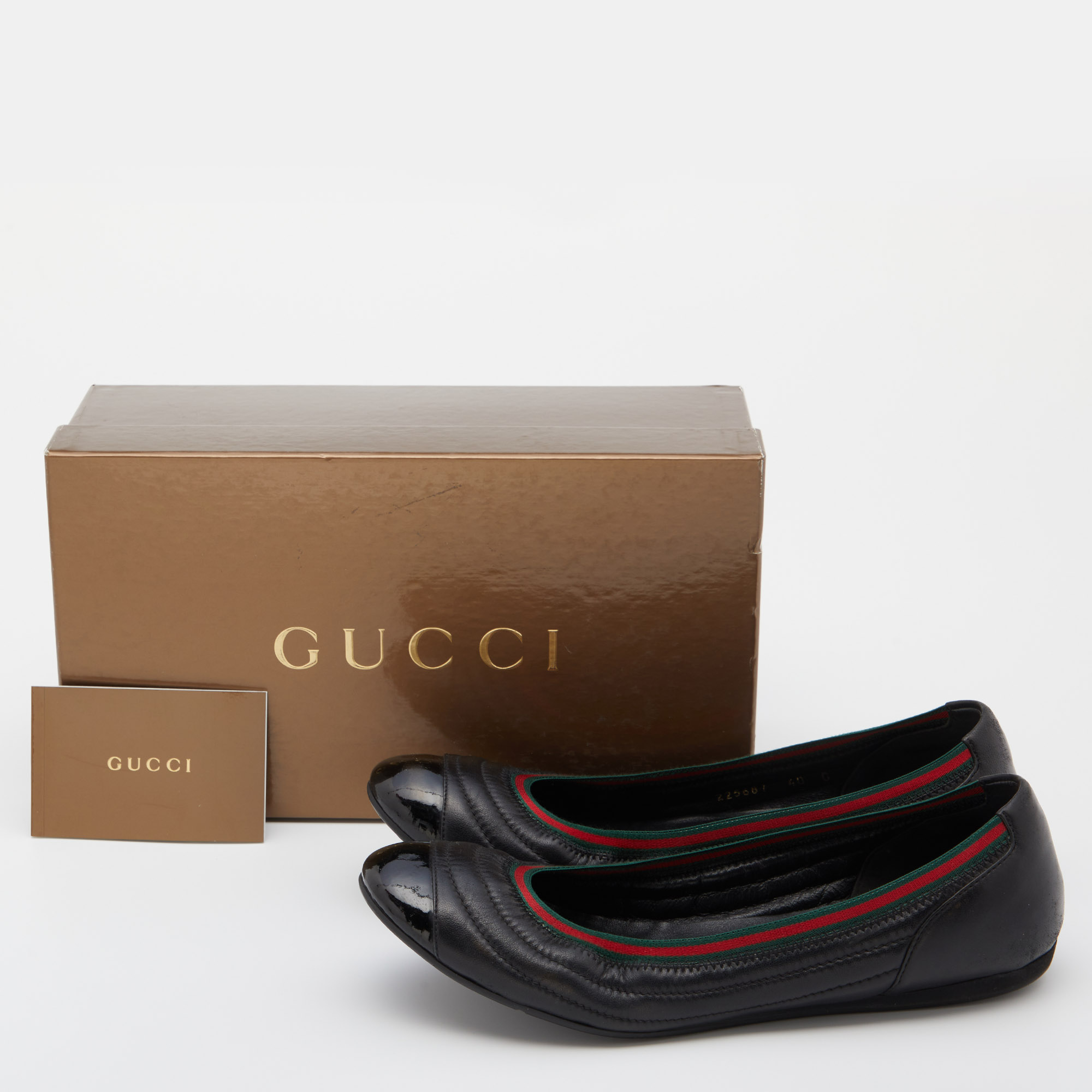 Gucci Black Leather Web Ballet Flats Size 40