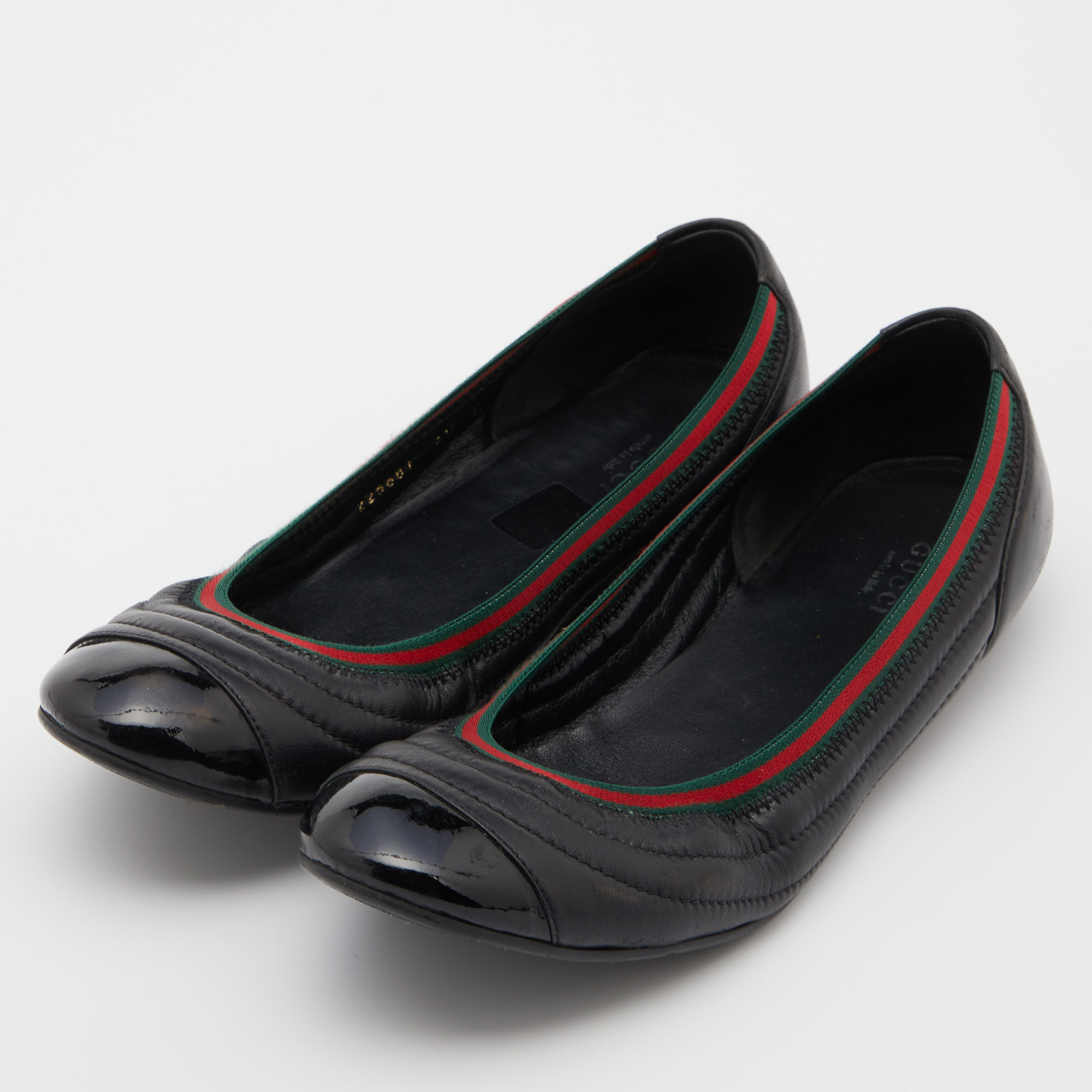 Gucci Black Leather Web Ballet Flats Size 40