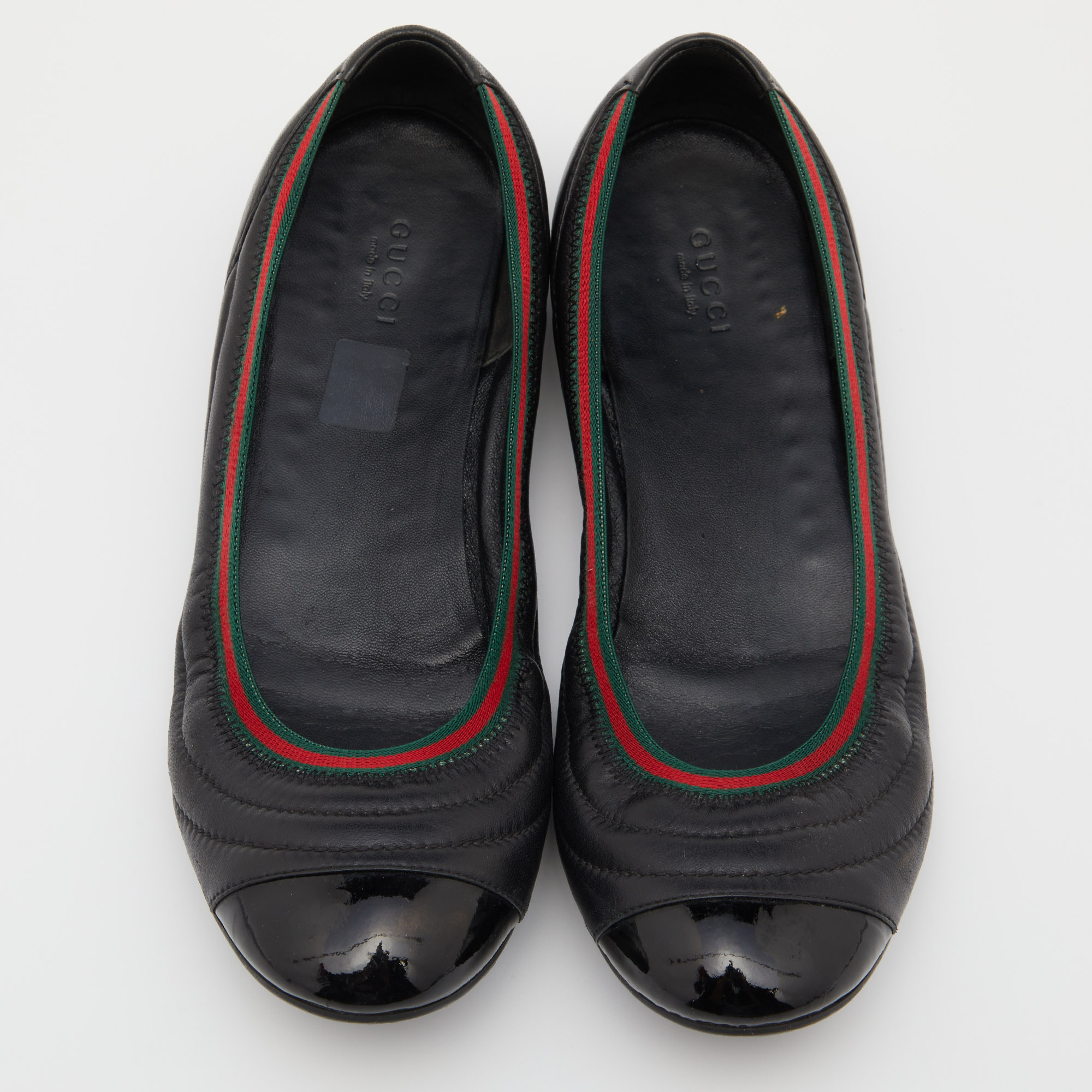 Gucci Black Leather Web Ballet Flats Size 40