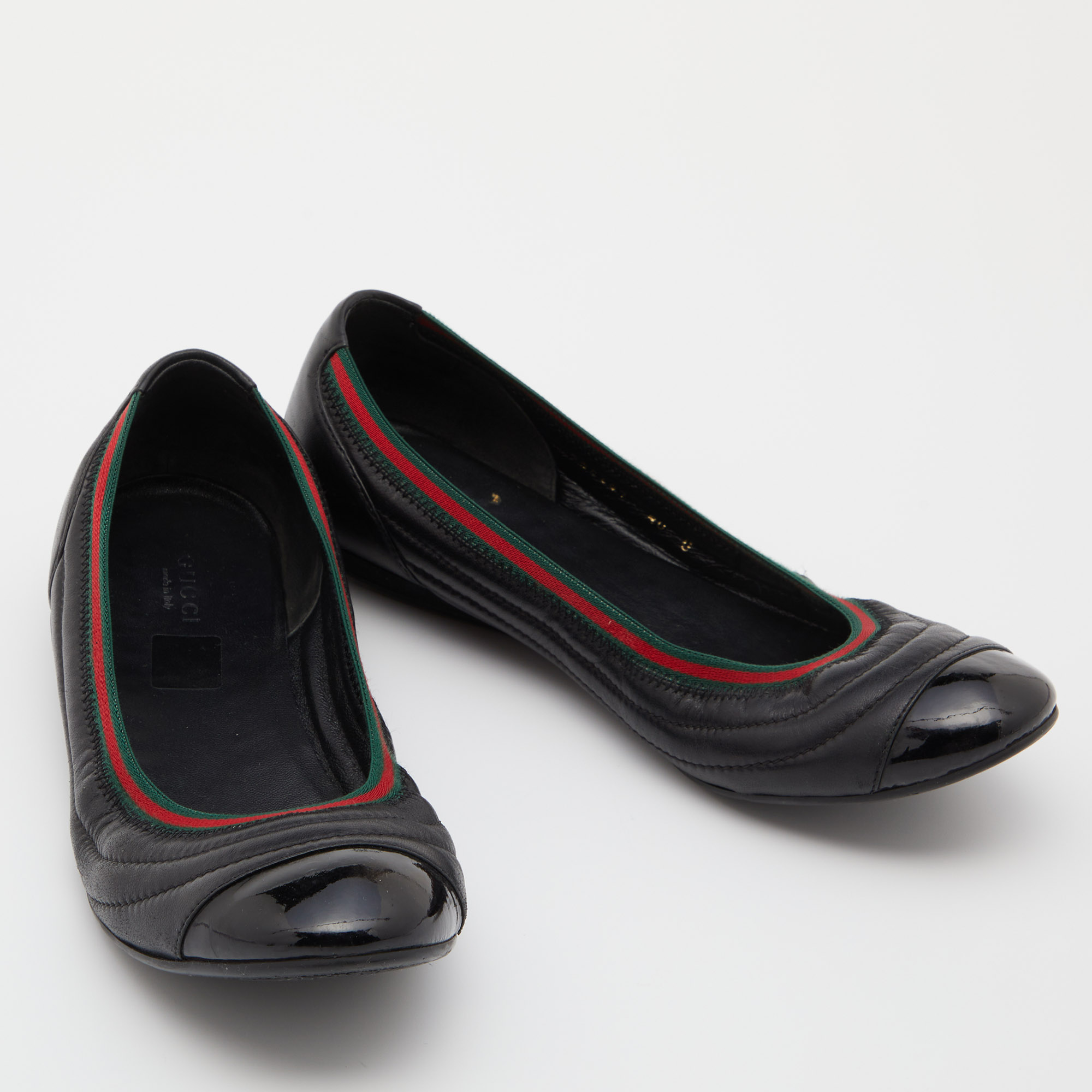 Gucci Black Leather Web Ballet Flats Size 40