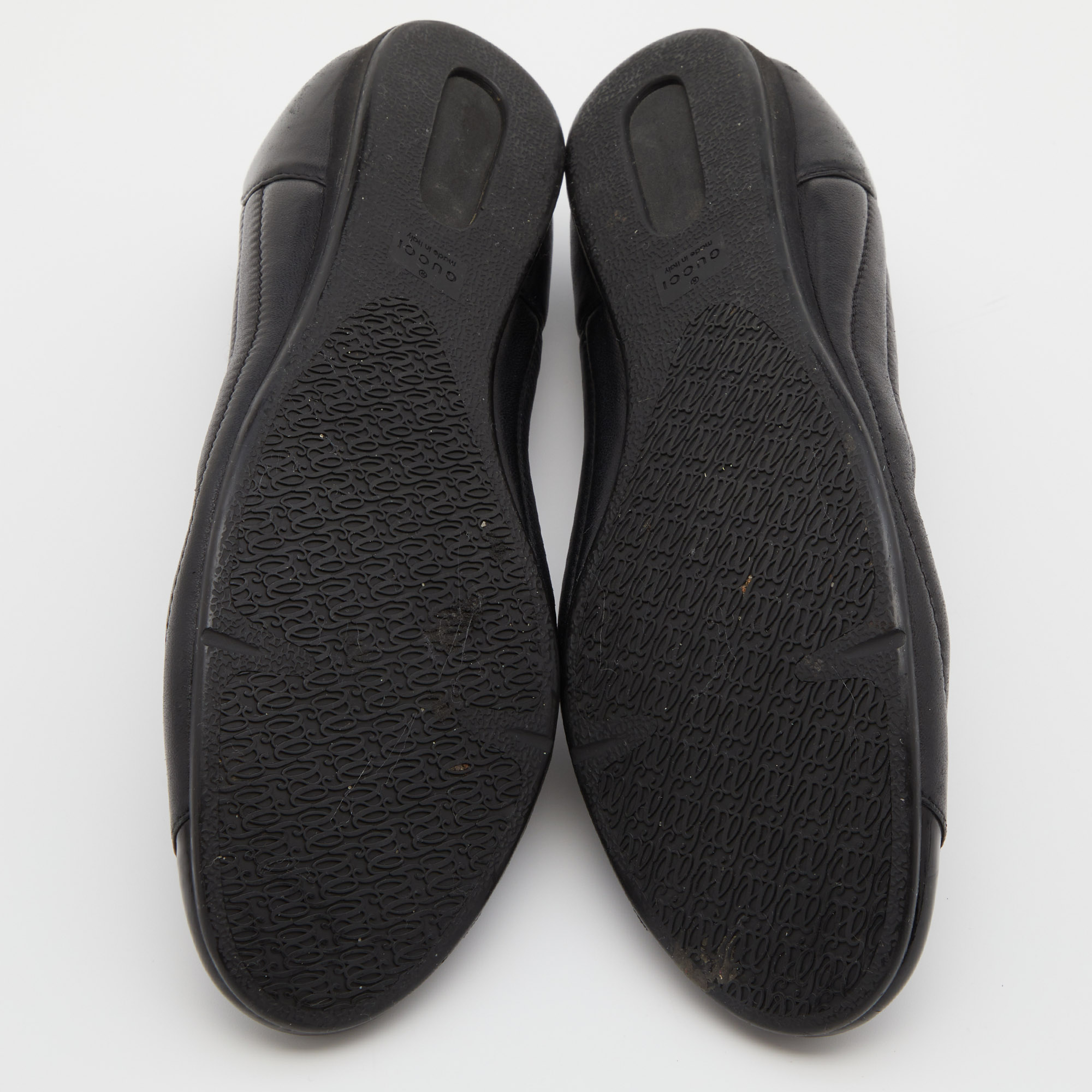 Gucci Black Leather Web Ballet Flats Size 40