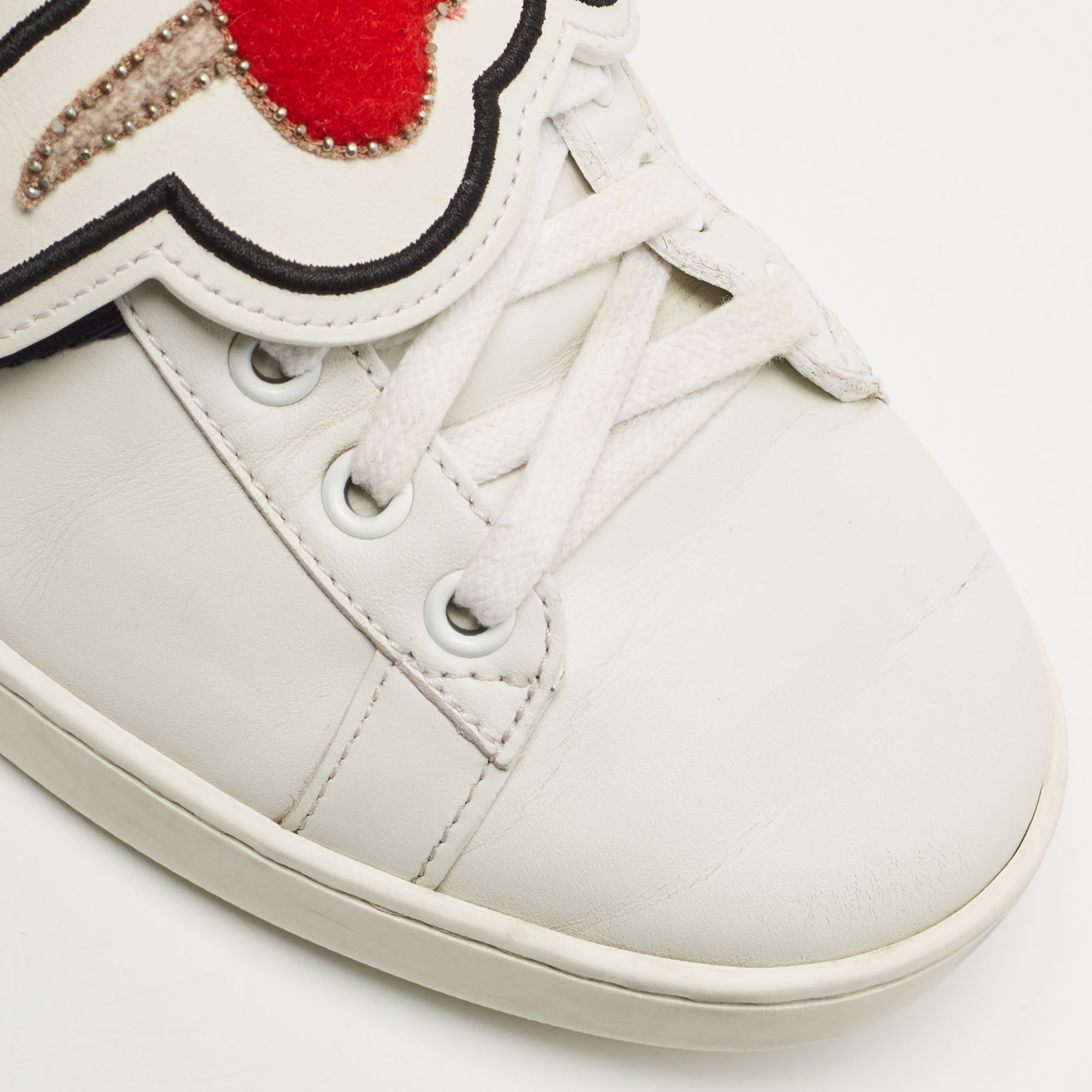 Gucci White Leather Ace Heart Arrow Web Low Top Sneakers Size 40