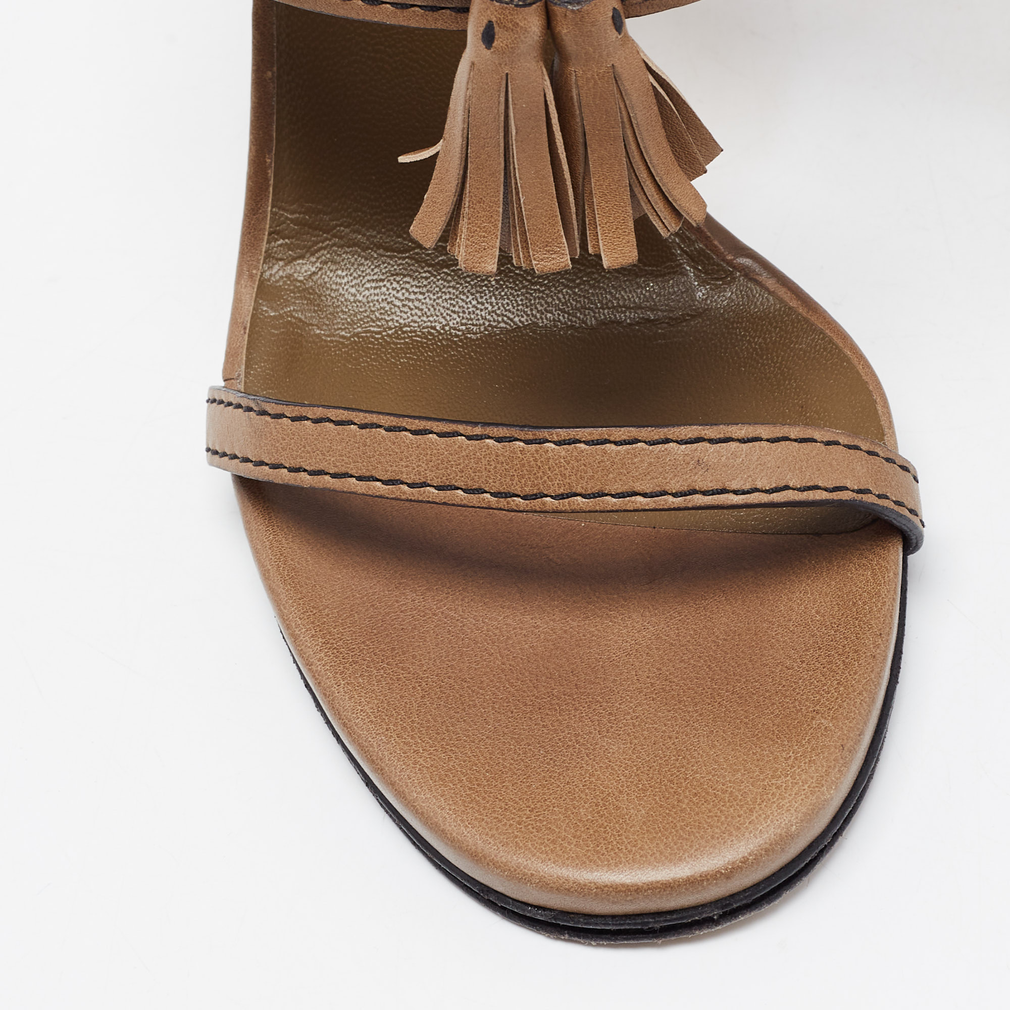 Gucci Olive Green Horsebit Tassel Emily Slingback Sandals Size 38.5