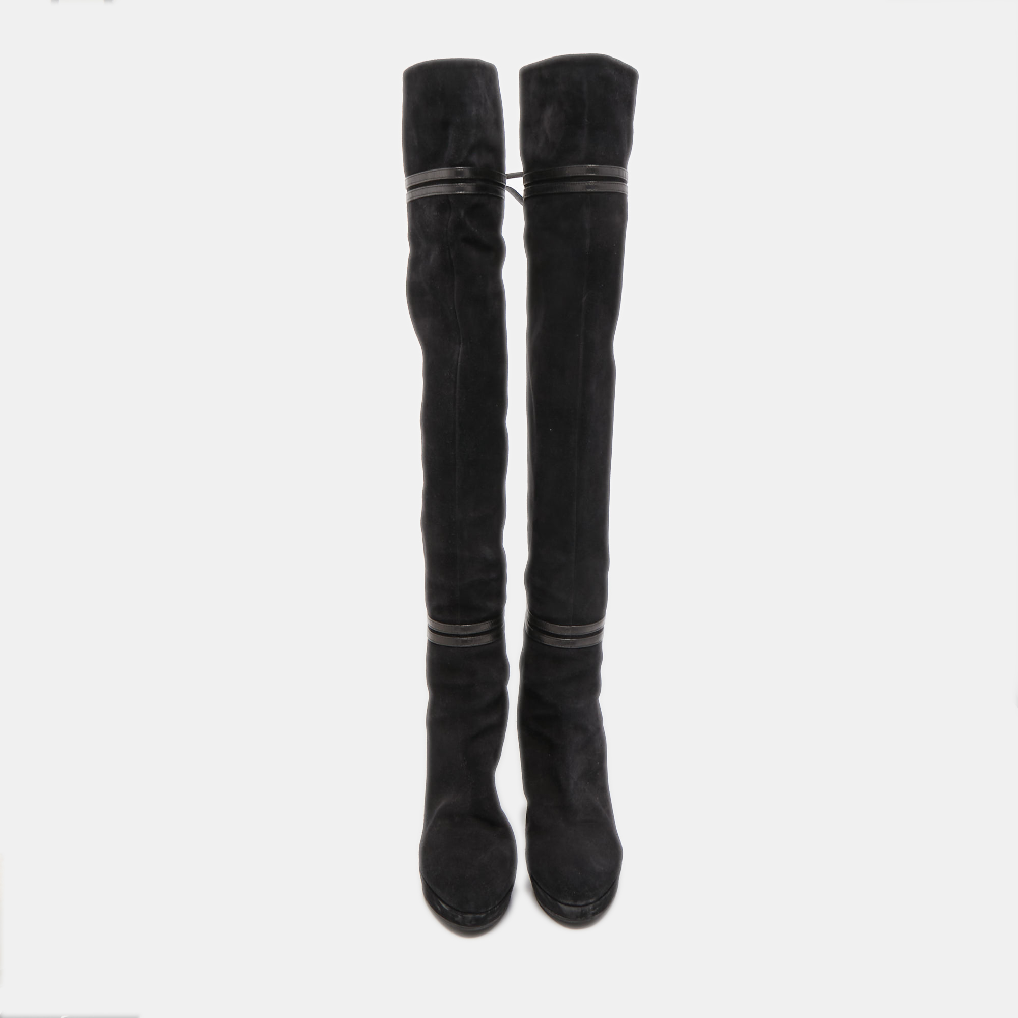Gucci Black Suede And Leather Bow Over The Knee Boots Size 36.5