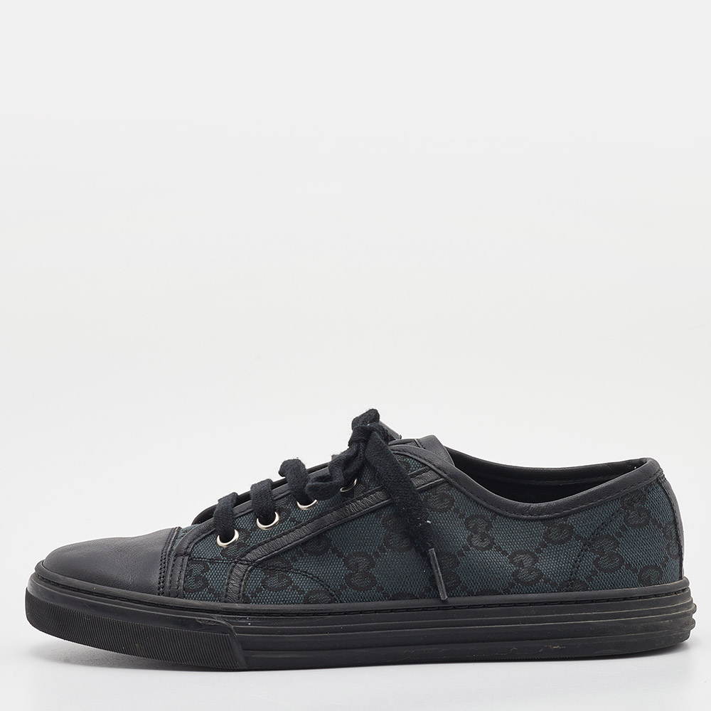 Gucci Blue/Black GG Canvas And Leather Low Top Sneakers Size 37