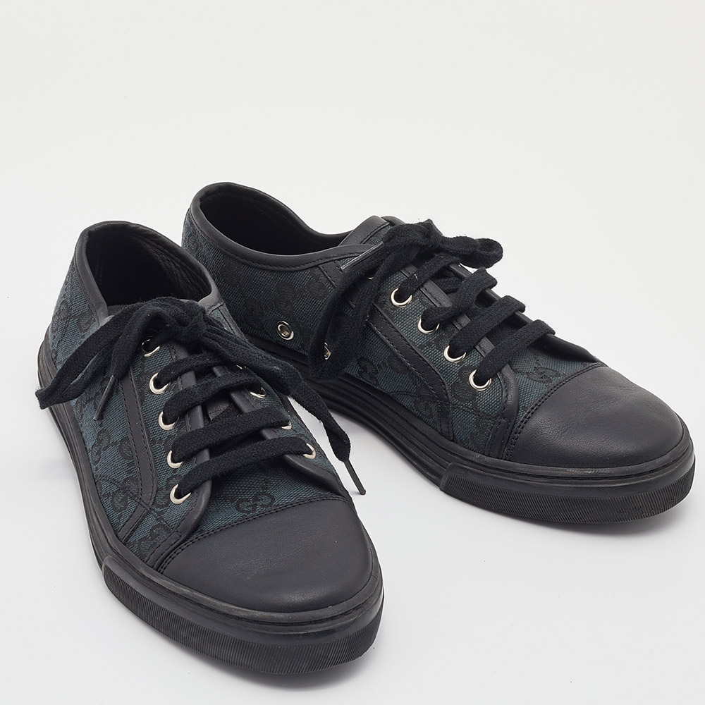 Gucci Blue/Black GG Canvas And Leather Low Top Sneakers Size 37