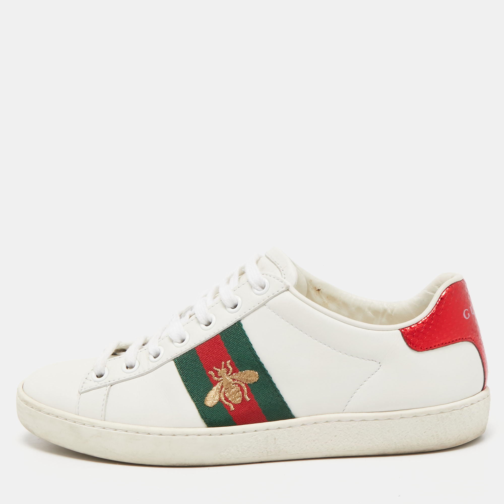Gucci White Leather Ace Low Top Sneakers Size 35.5
