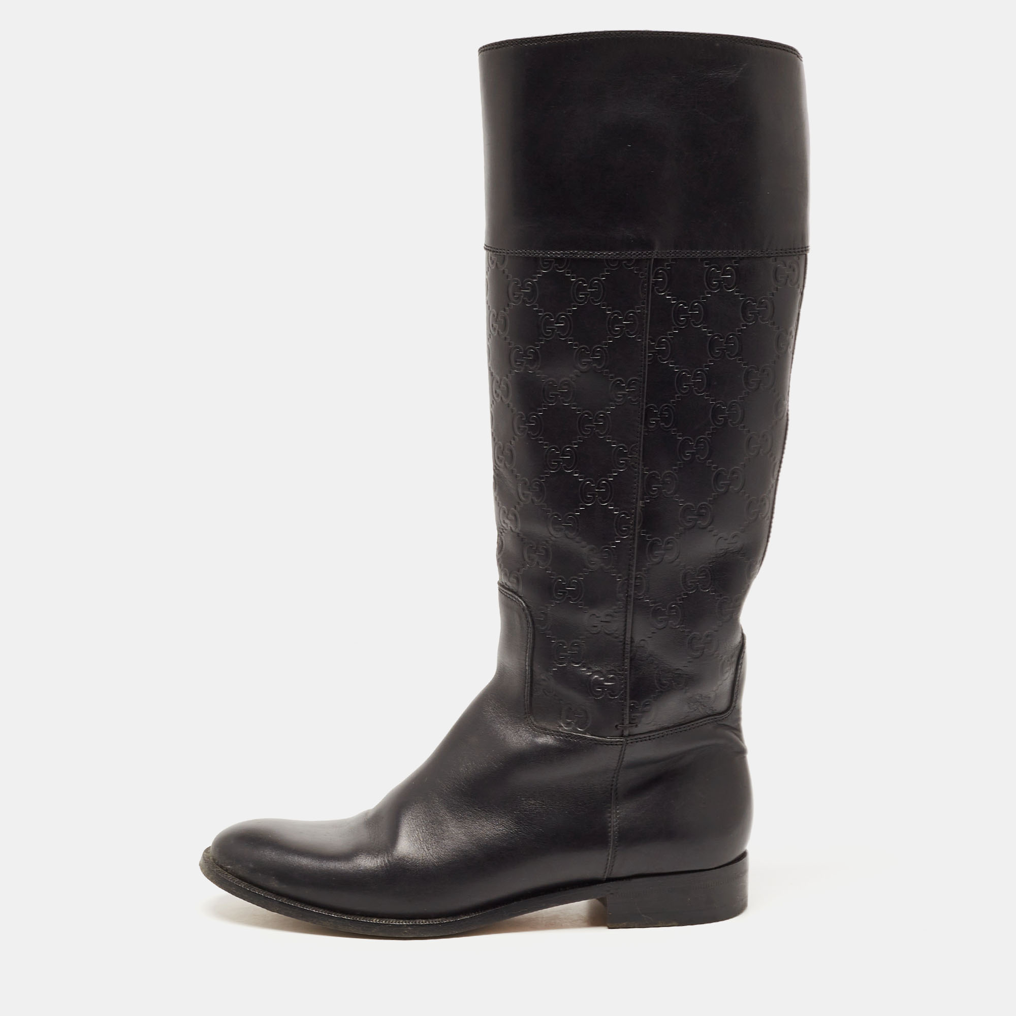 Gucci Black Guccissima Leather 85th Anniversary Knee Length Boots Size 39