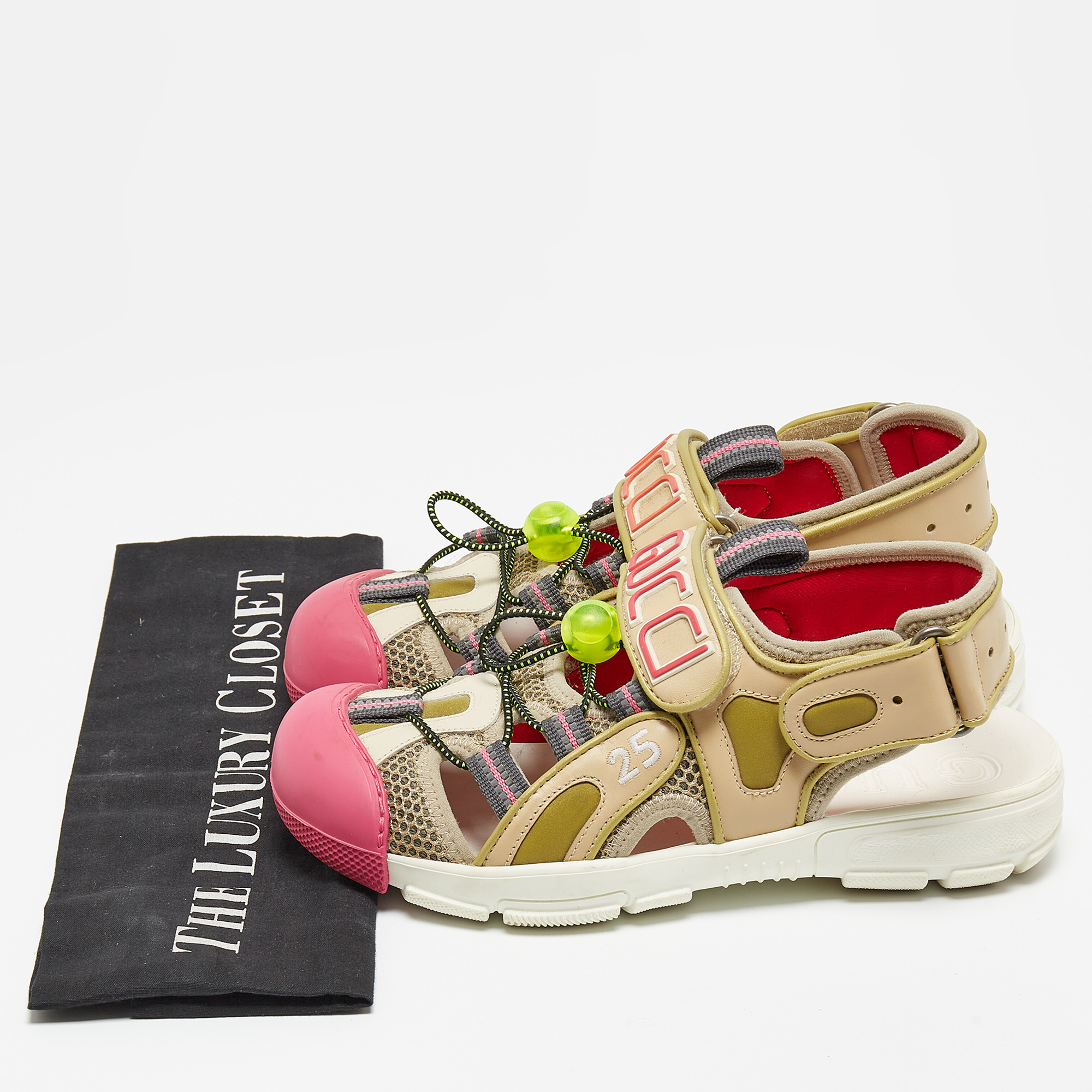 Gucci Multicolor Leather And Mesh Tinsel Sandals Size 35.5