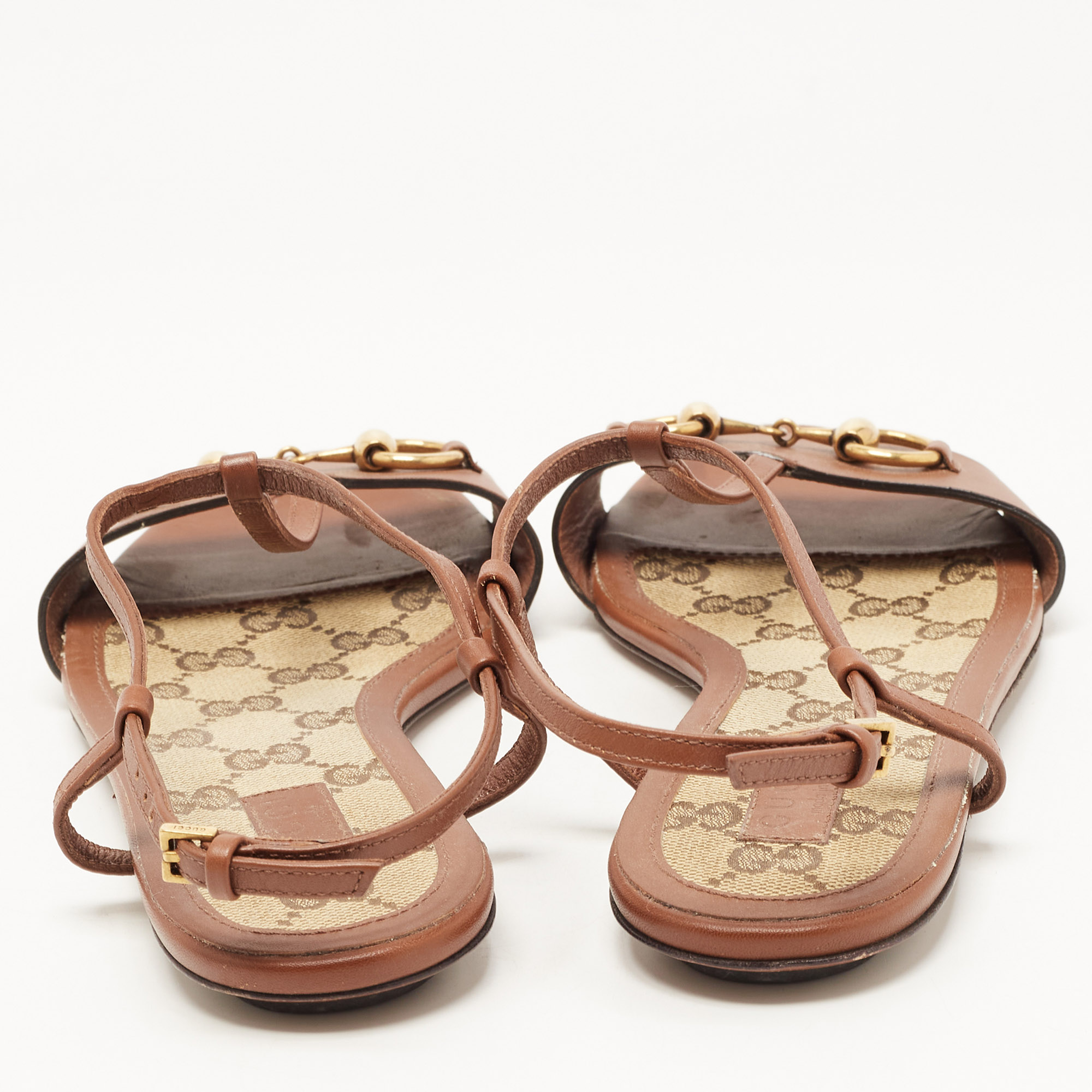 Gucci Brown Leather Horsebit Flat Sandals Size 36.5
