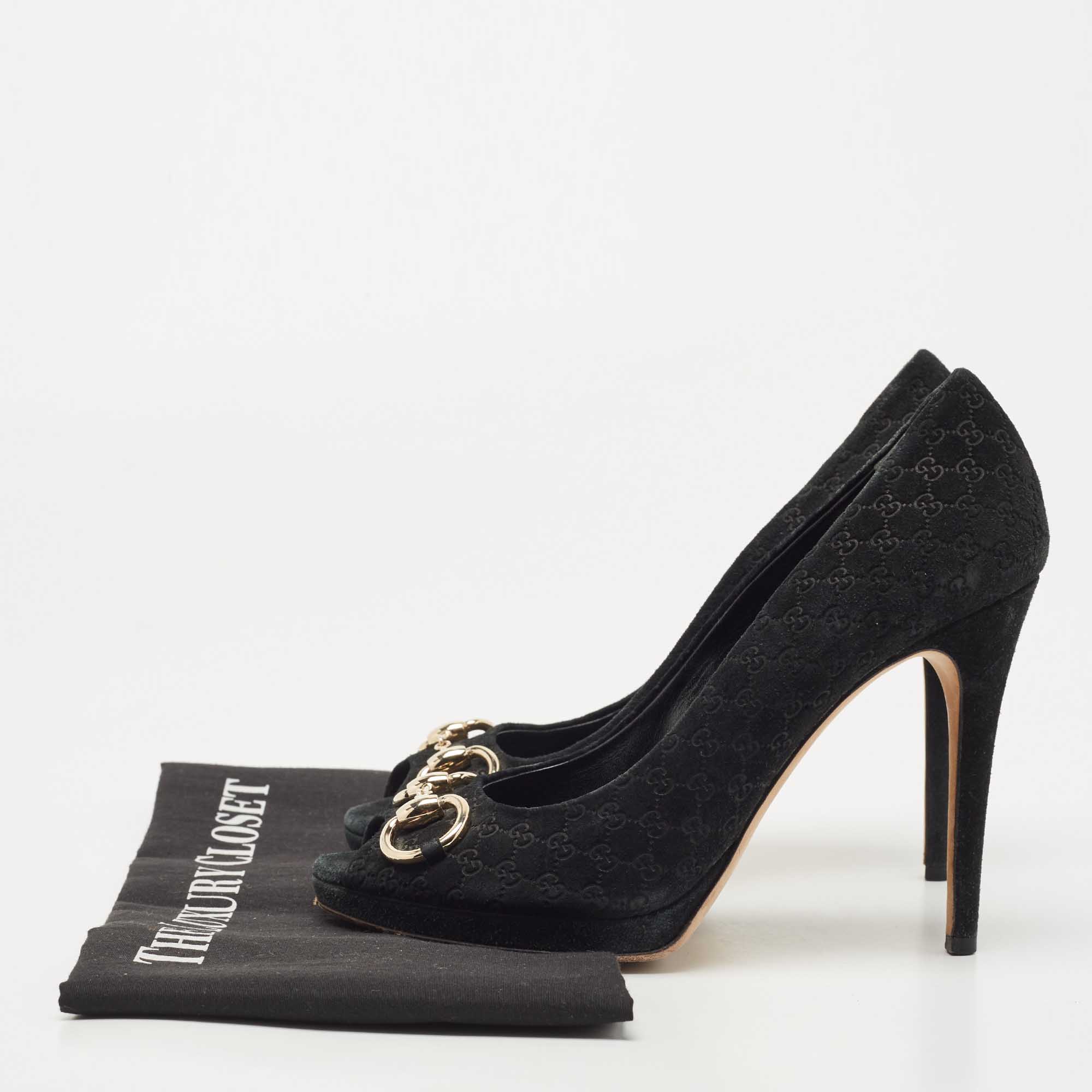 Gucci Black Suede  Hollywood Peep Toe Pumps Size 38