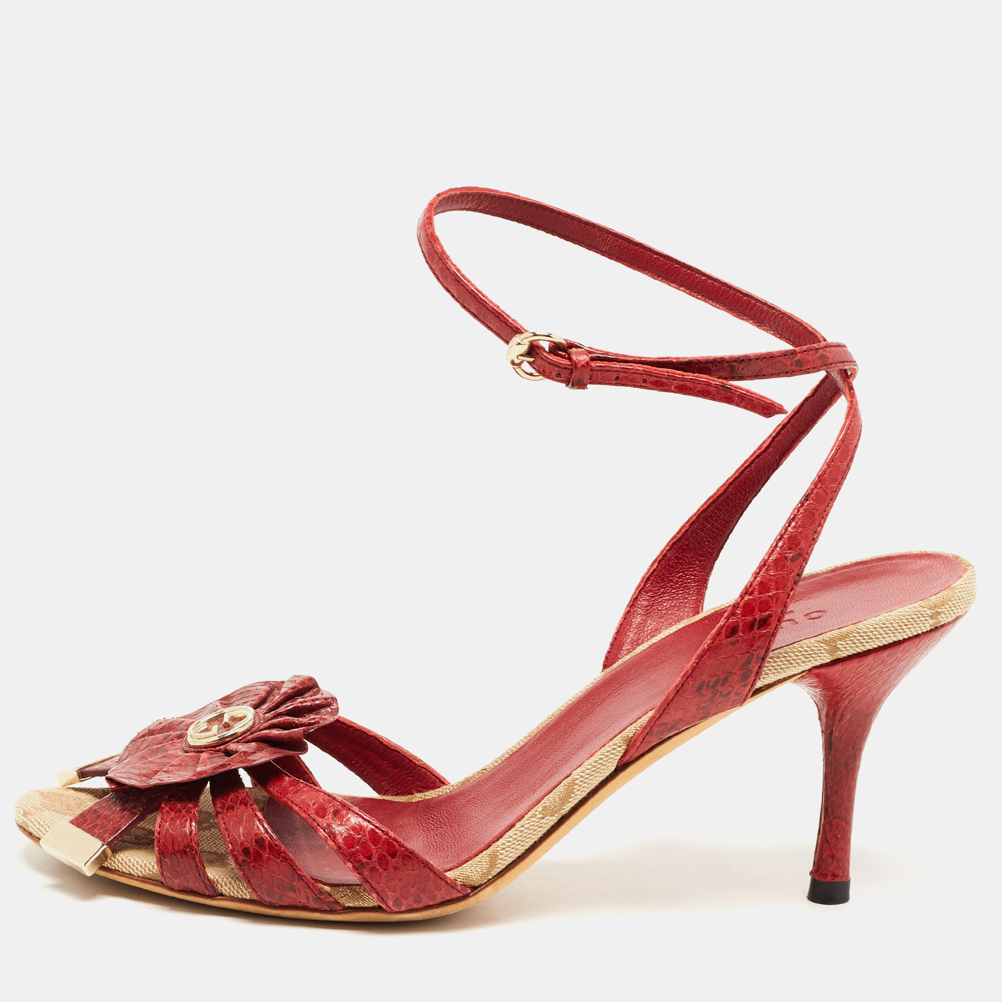 Gucci red python ankle wrap sandals size 36