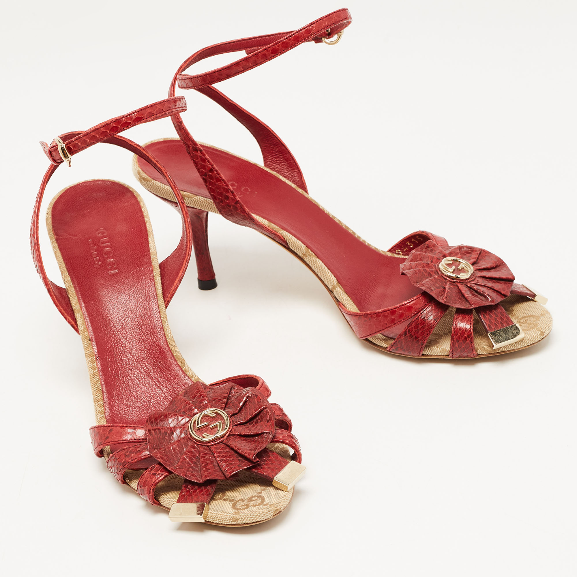 Gucci Red Python Ankle Wrap Sandals Size 36