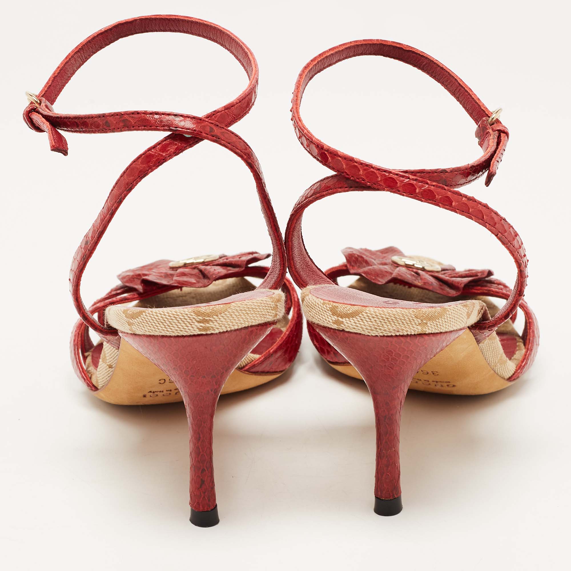 Gucci Red Python Ankle Wrap Sandals Size 36