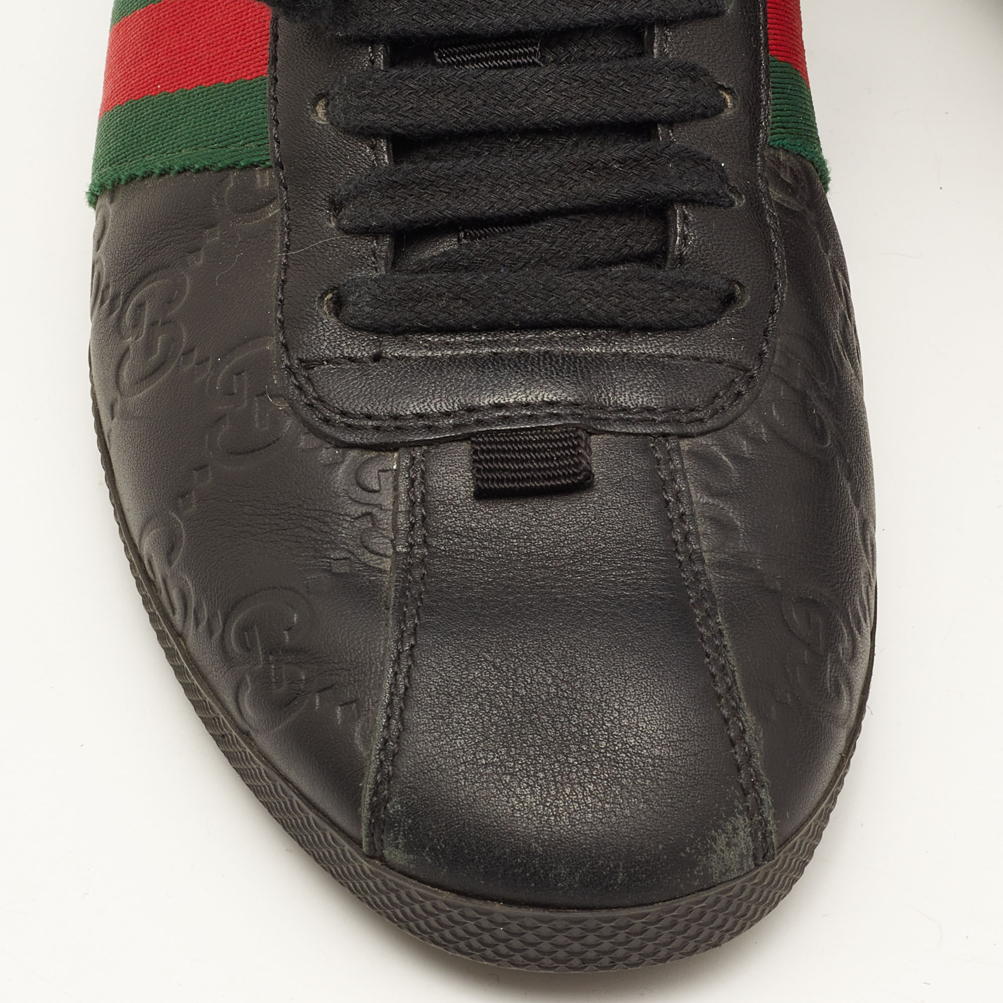 Gucci Black Guccissima Leather Web Ace Sneakers Size 37