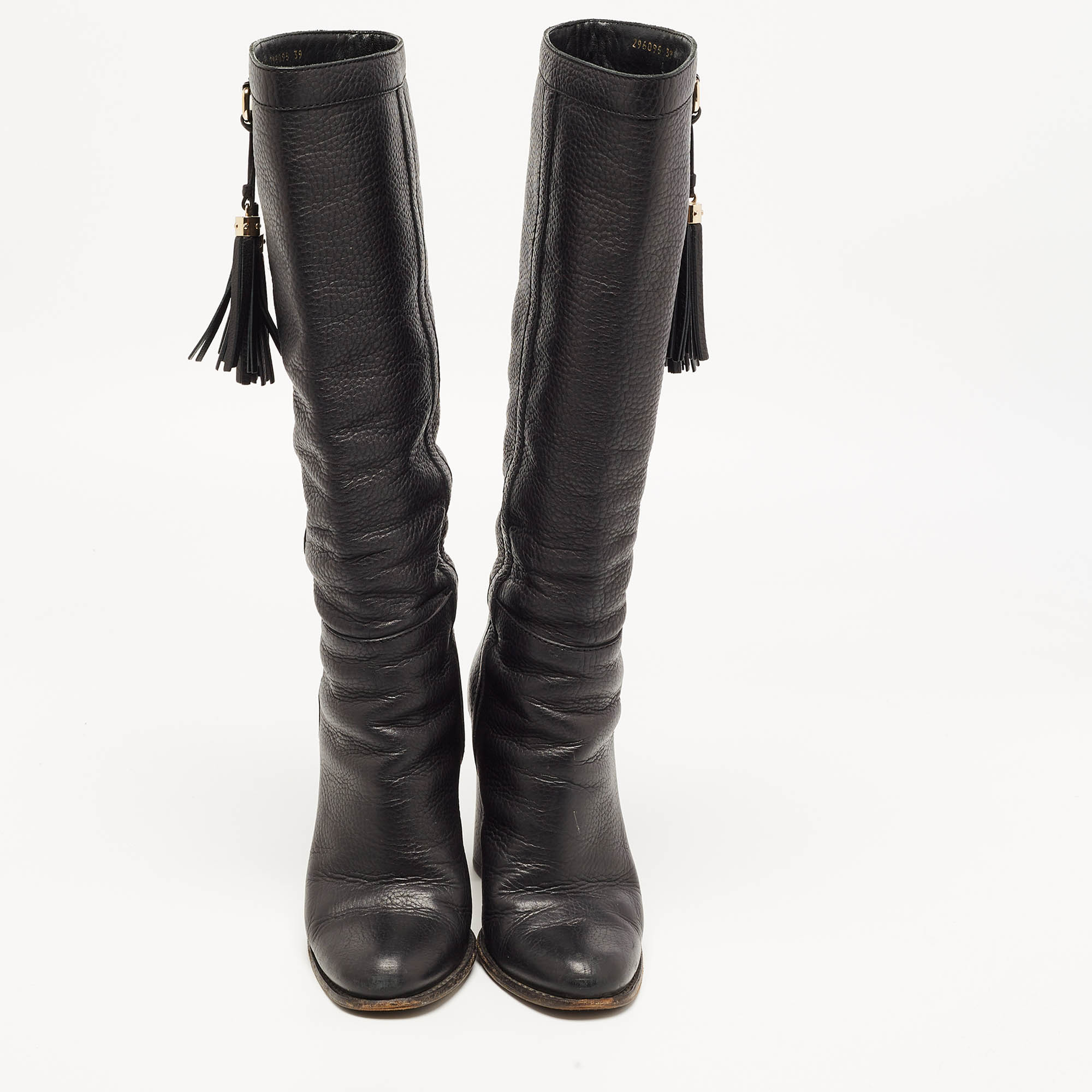 Gucci Black Leather Bamboo Tassel Knee Length Boots Size 39