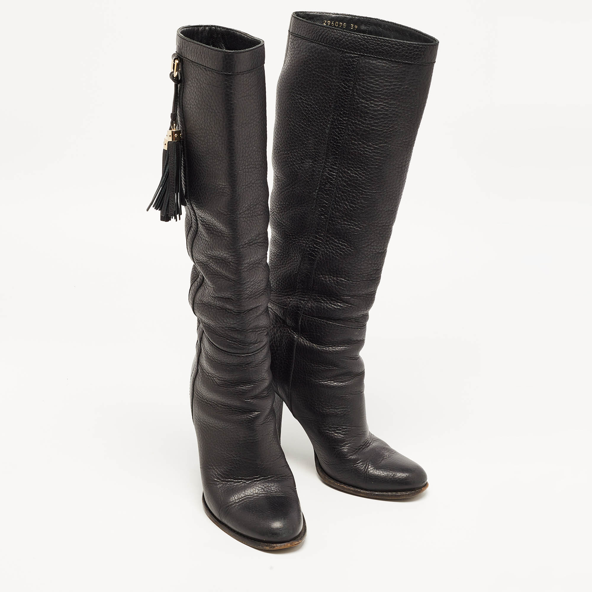 Gucci Black Leather Bamboo Tassel Knee Length Boots Size 39