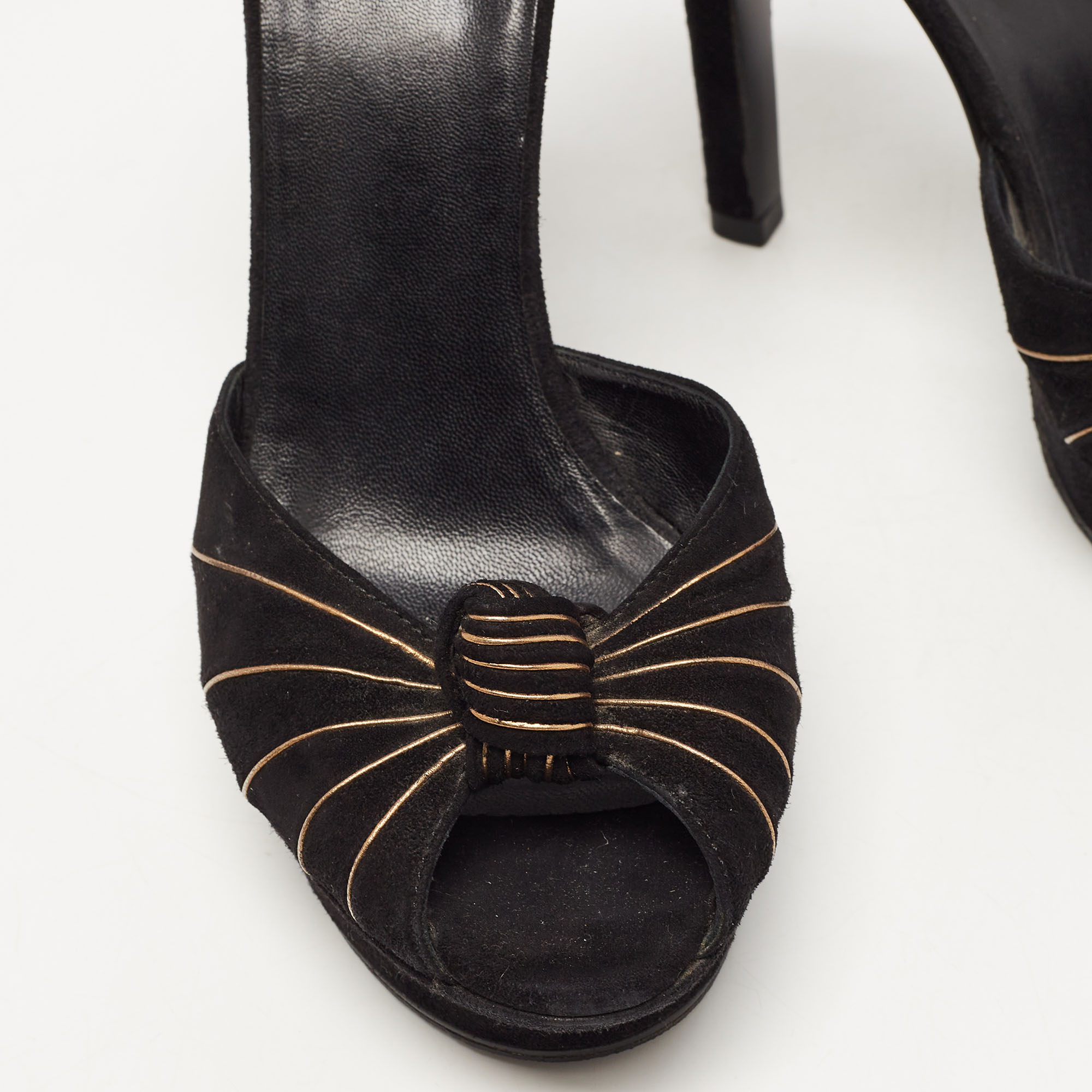 Gucci Black Suede Knot Detail Peep Toe Platform Sandals Size 37