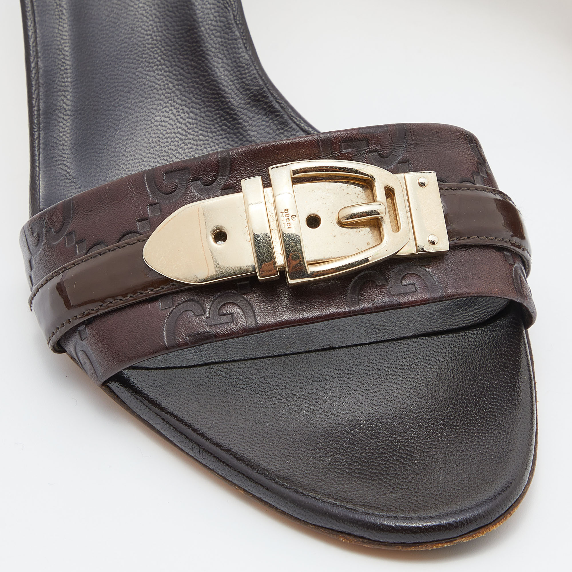 Gucci Brown Guccissima Leather Buckle Detail Slide Sandals Size 37
