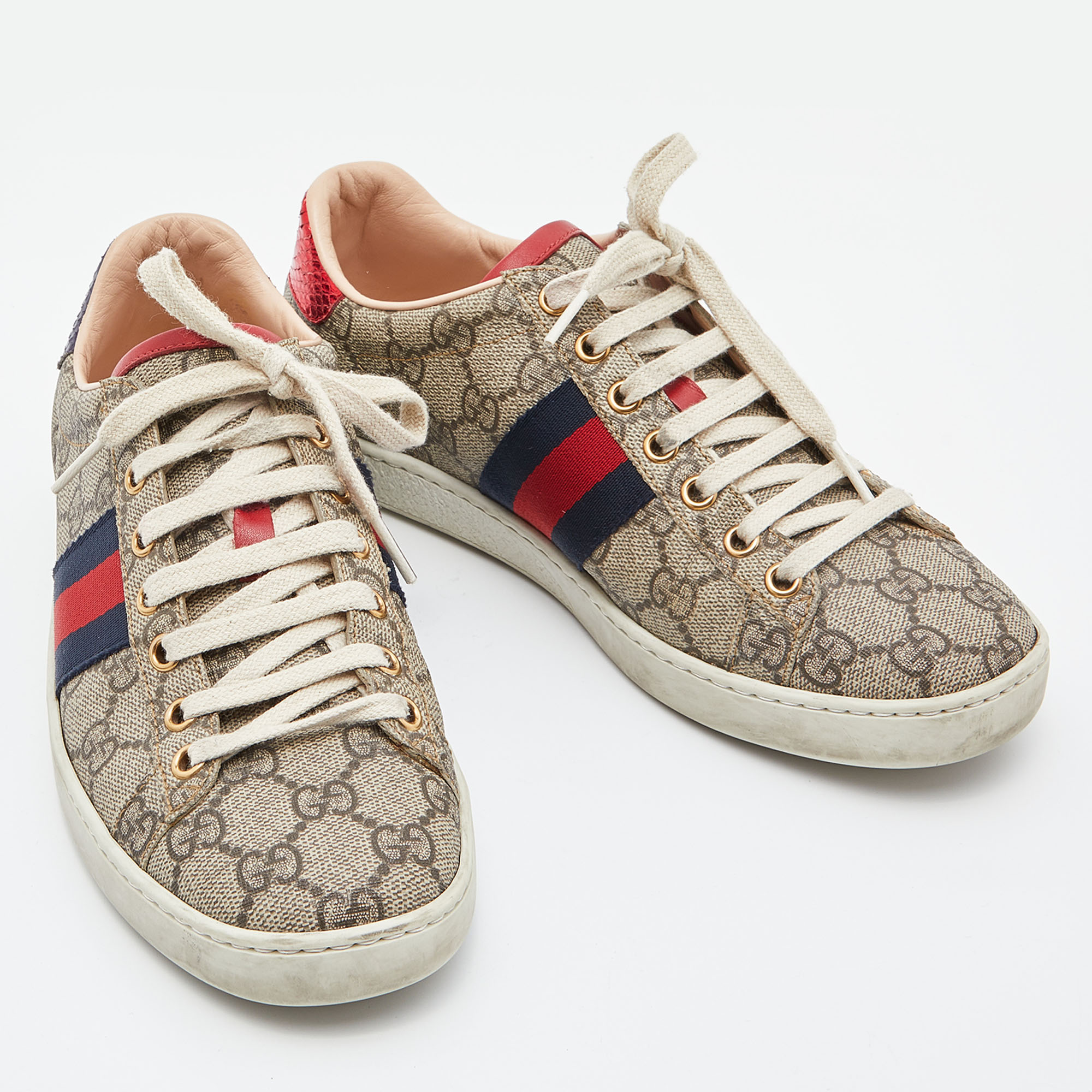 Gucci Beige/Brown GG Supreme Canvas Ace Sneakers Size 37