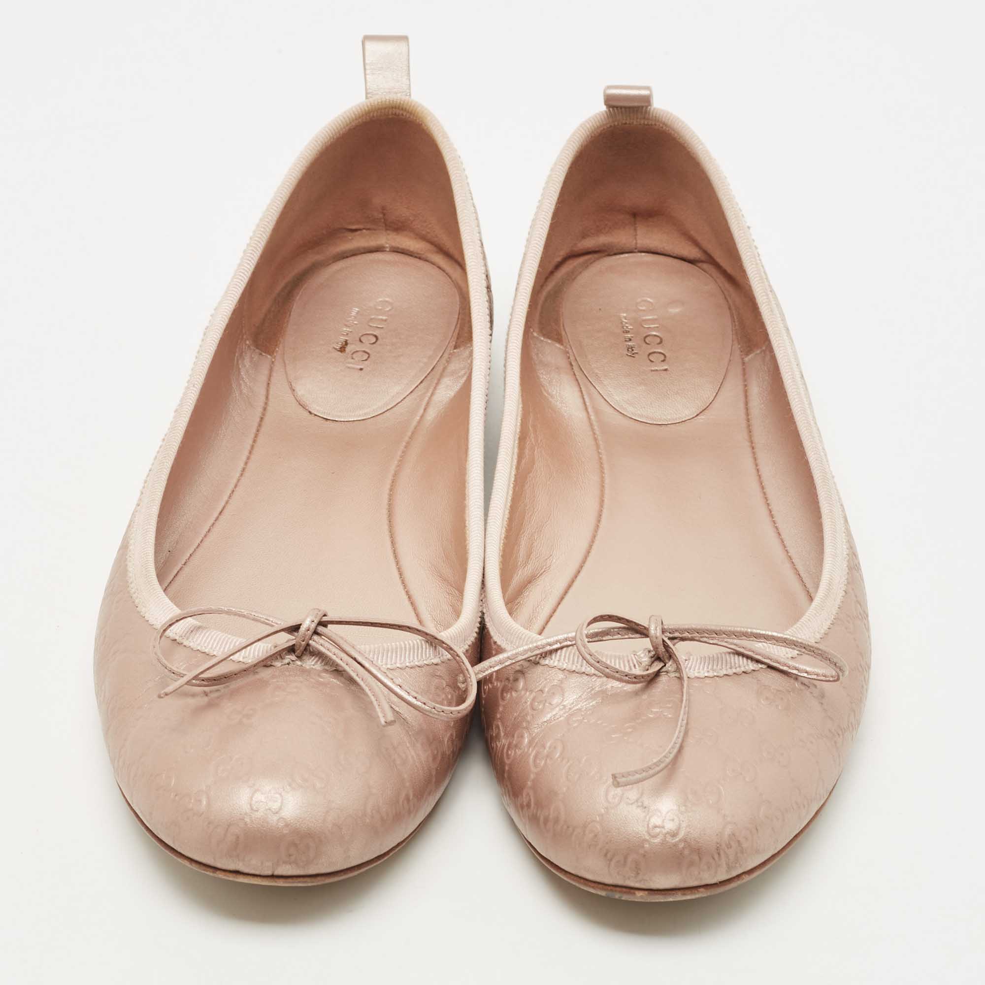 Gucci Metallic Guccissima Leather Bow Ballet Flats Size 38