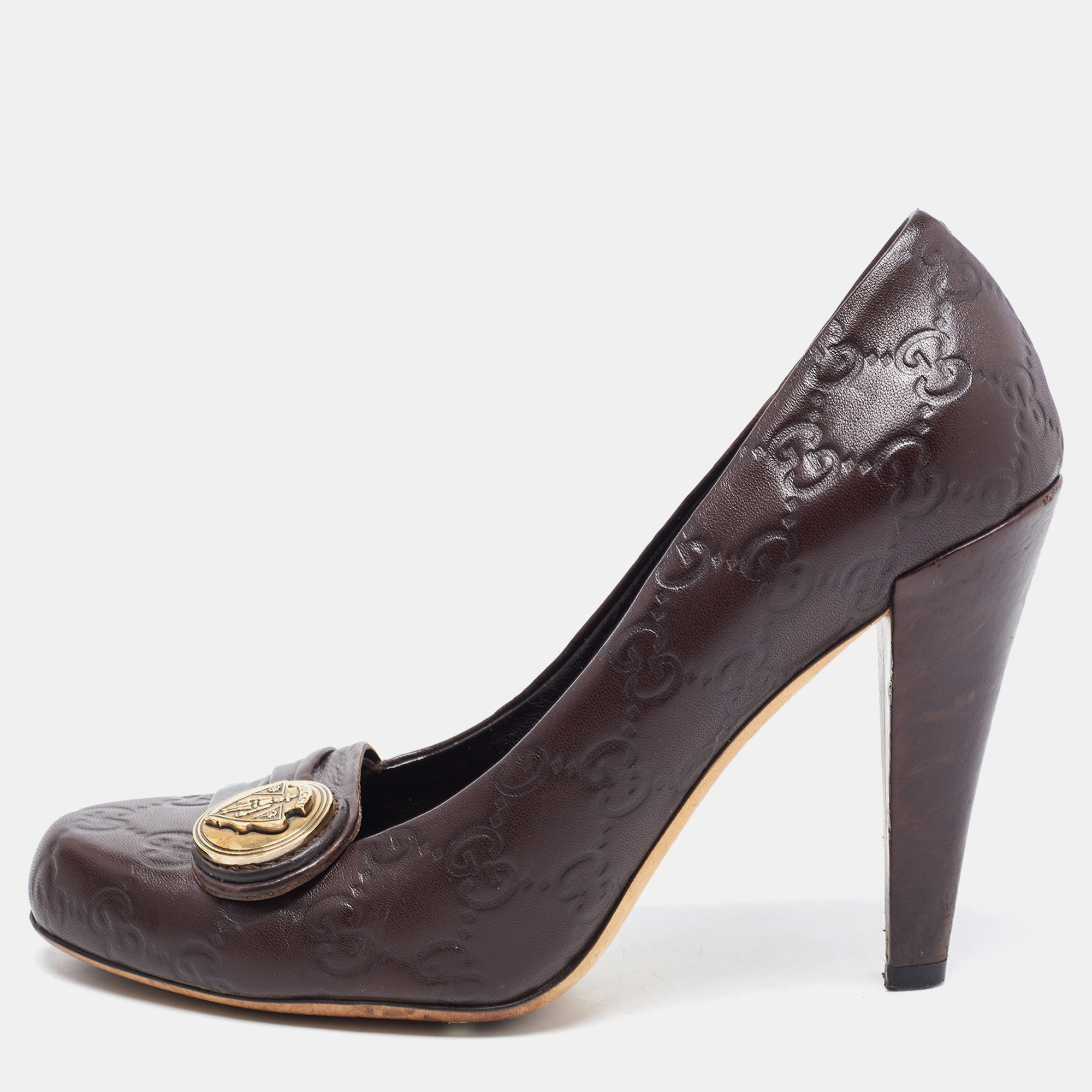Gucci brown leather hysteria pumps size 38