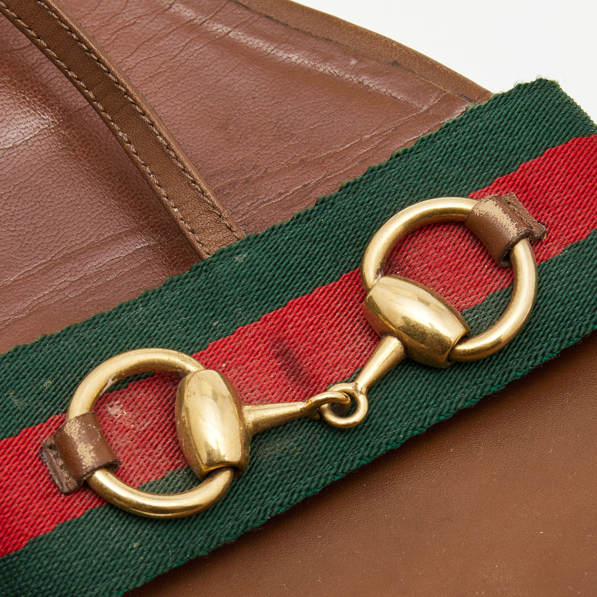Gucci Brown Leather Web Detail Liliana Horsebit Flat Sandals Size 40