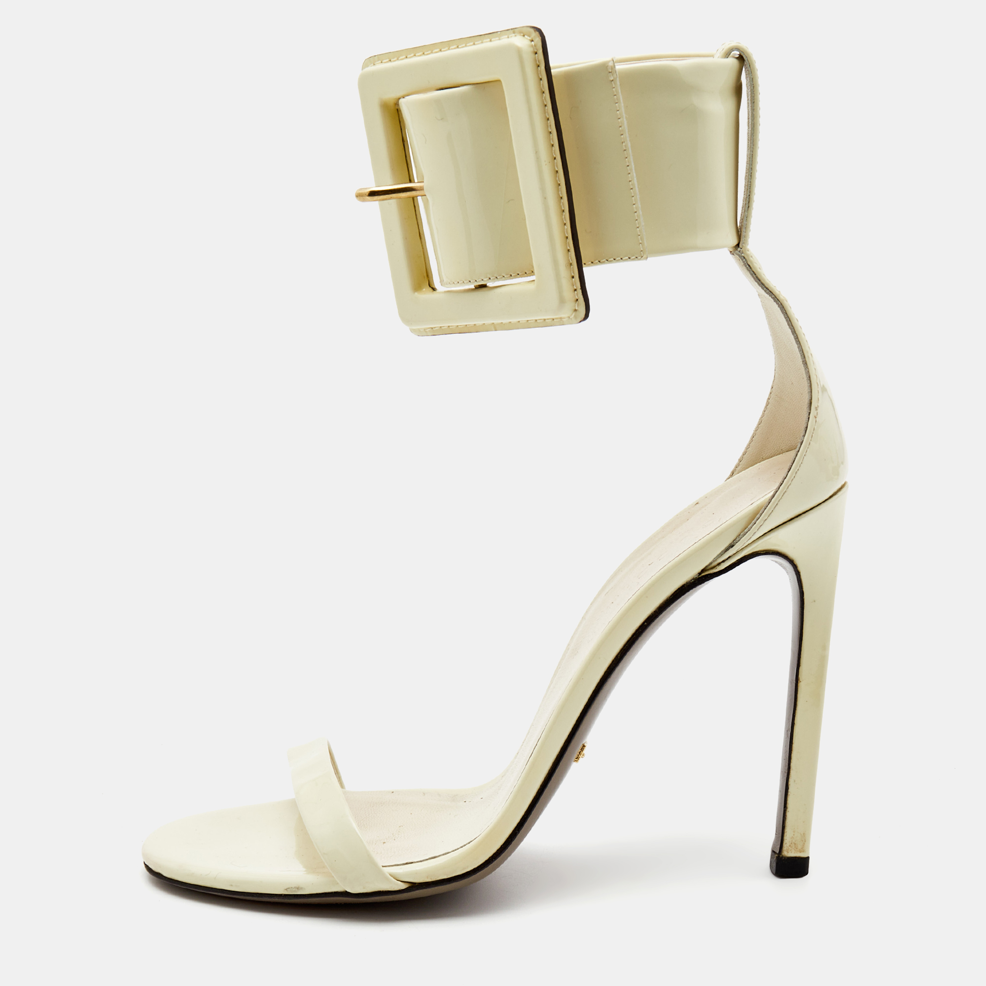 Gucci Cream Patent Leather Victoire Sandals Size 36.5