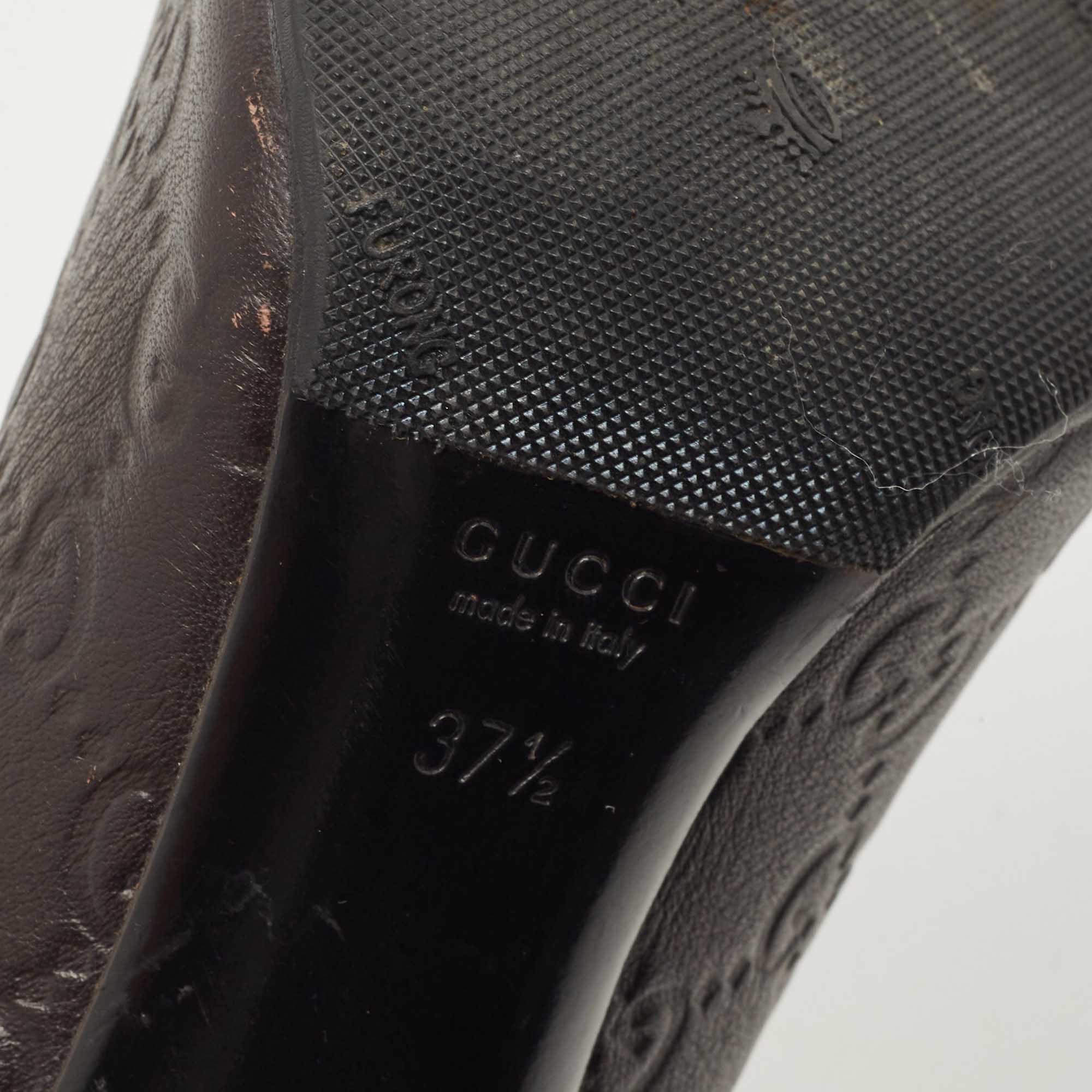 Gucci Brown Leather Guccissima Peep Toe Pumps Size 37.5