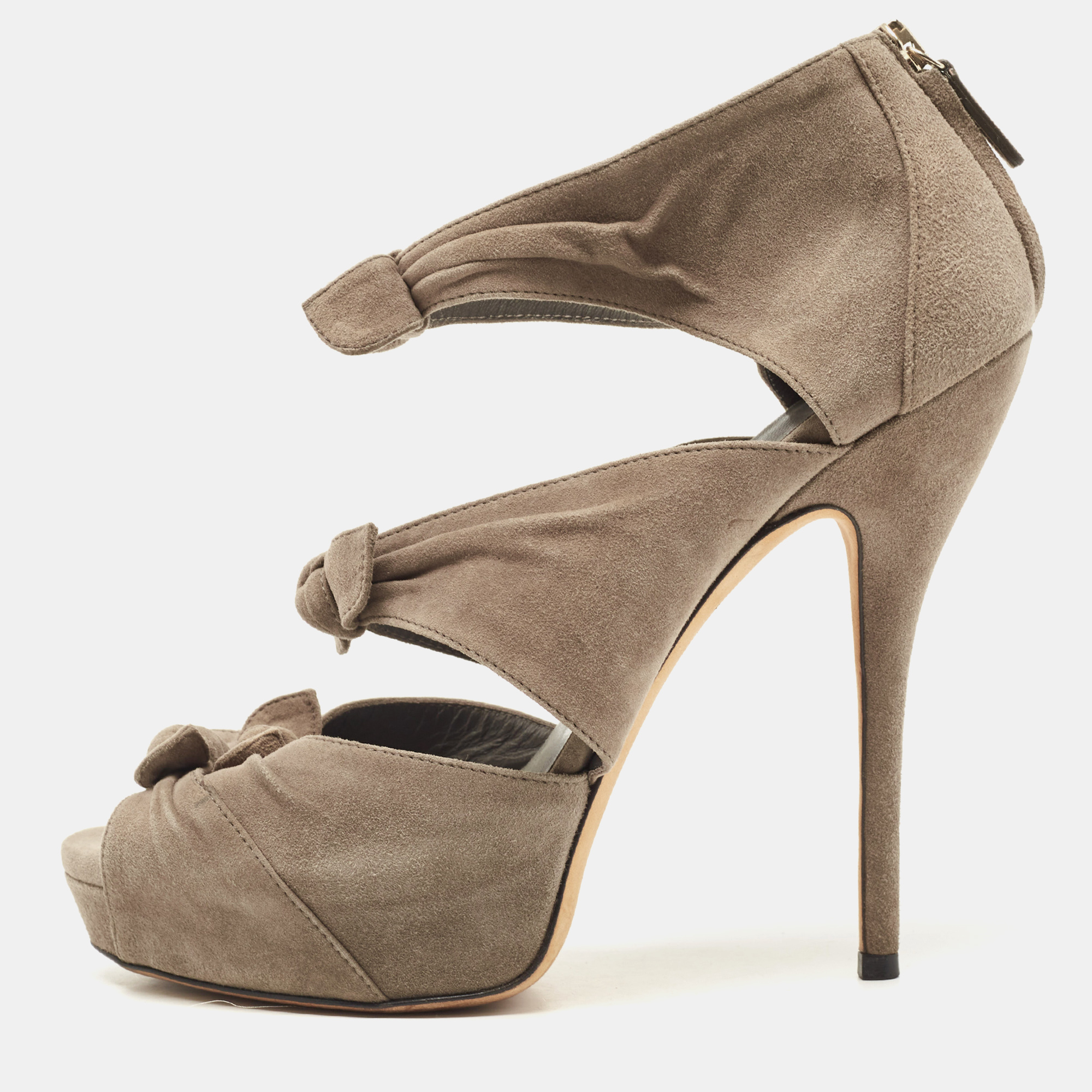 Gucci grey suede bow ankle strap sandals size 38