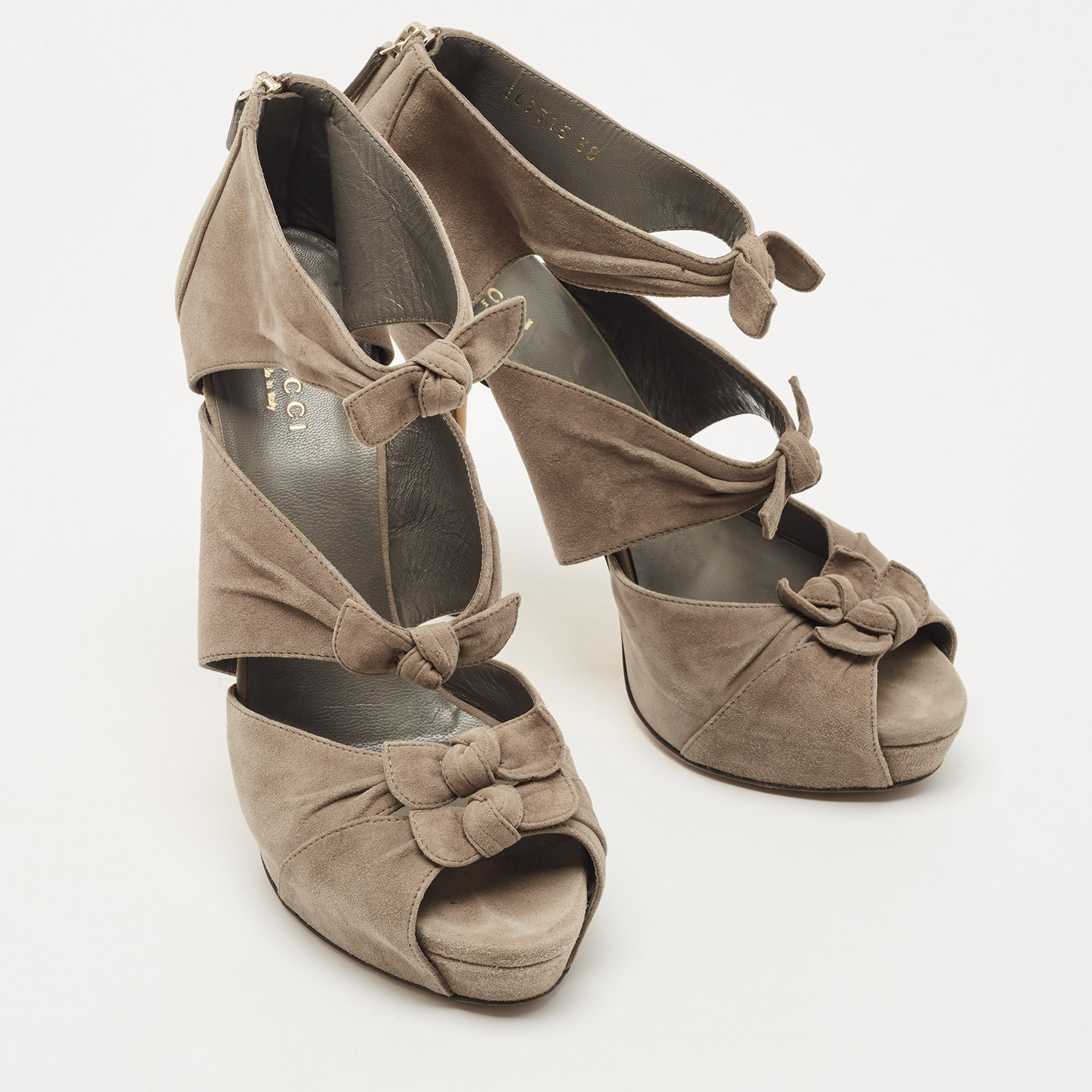 Gucci Grey Suede Bow Ankle Strap Sandals Size 38