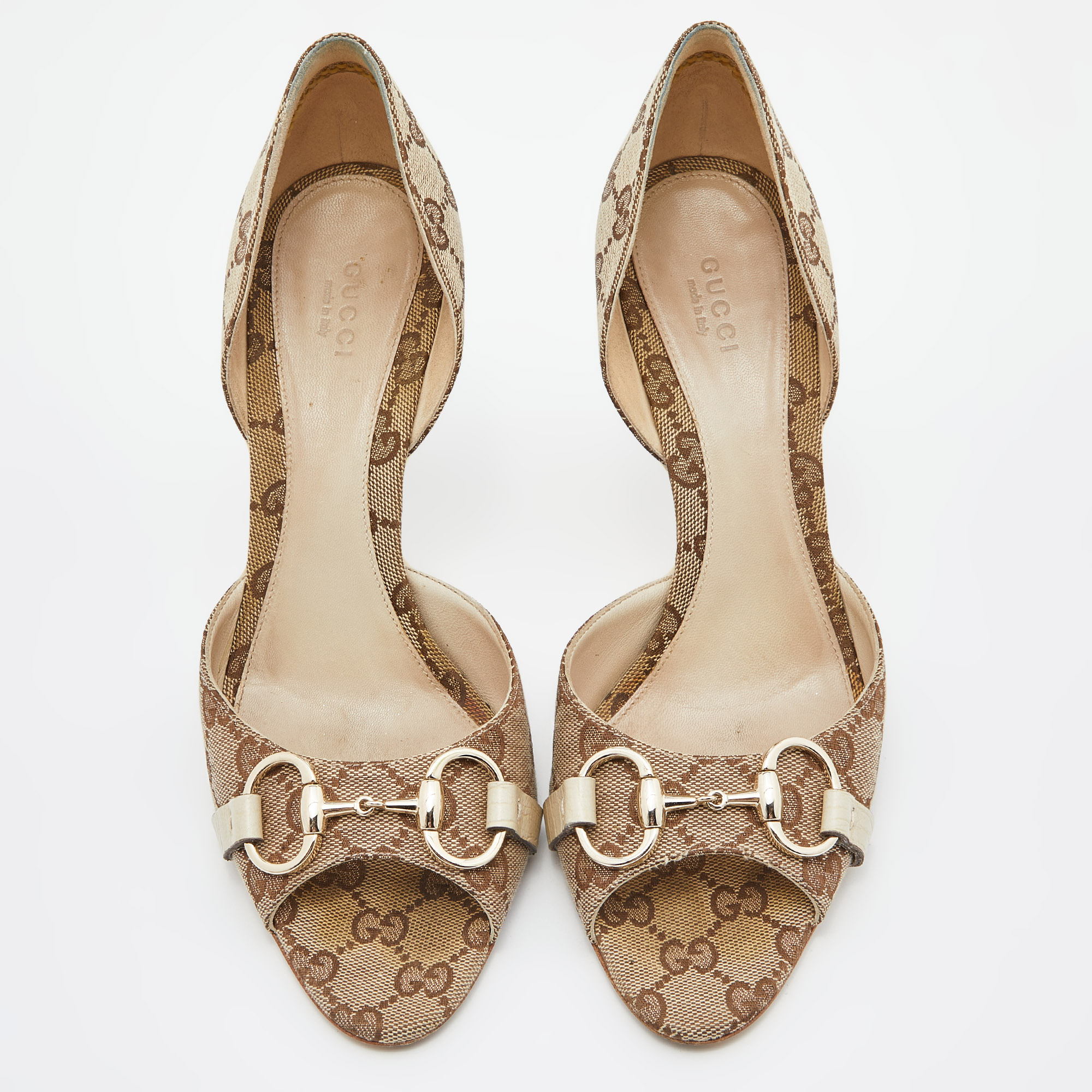 Gucci Beige/Cream GG Canvas And Leather Horsebit D'orsay Pumps Size 40